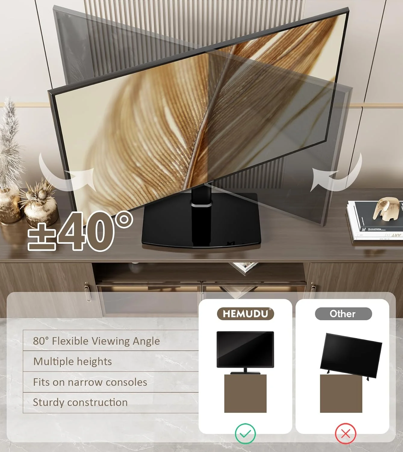 Hemudu Universal Swivel TV Stand Table Top for 27 to 60 inch TVs Black NEW - Image 3