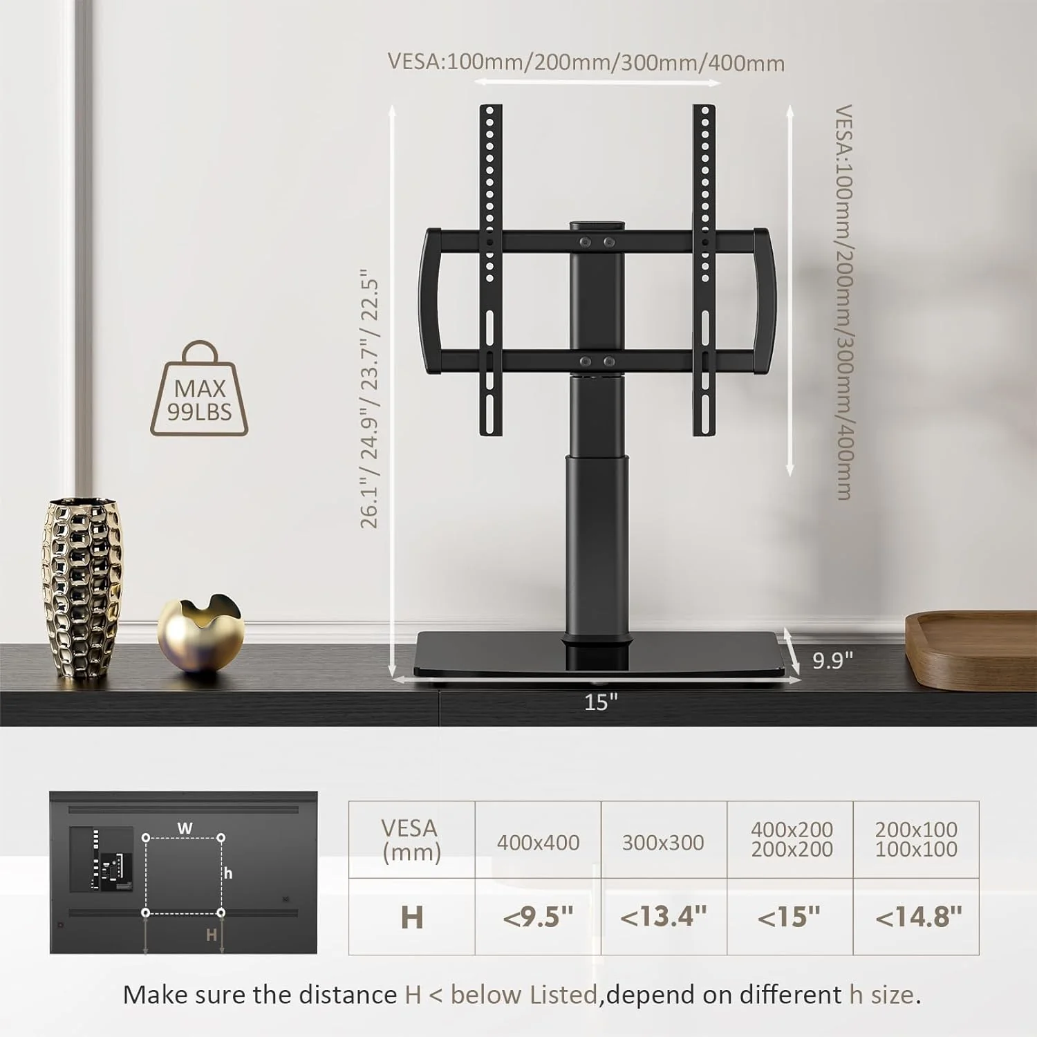 Hemudu Universal Swivel TV Stand Table Top for 27 to 60 inch TVs Black NEW - Image 8