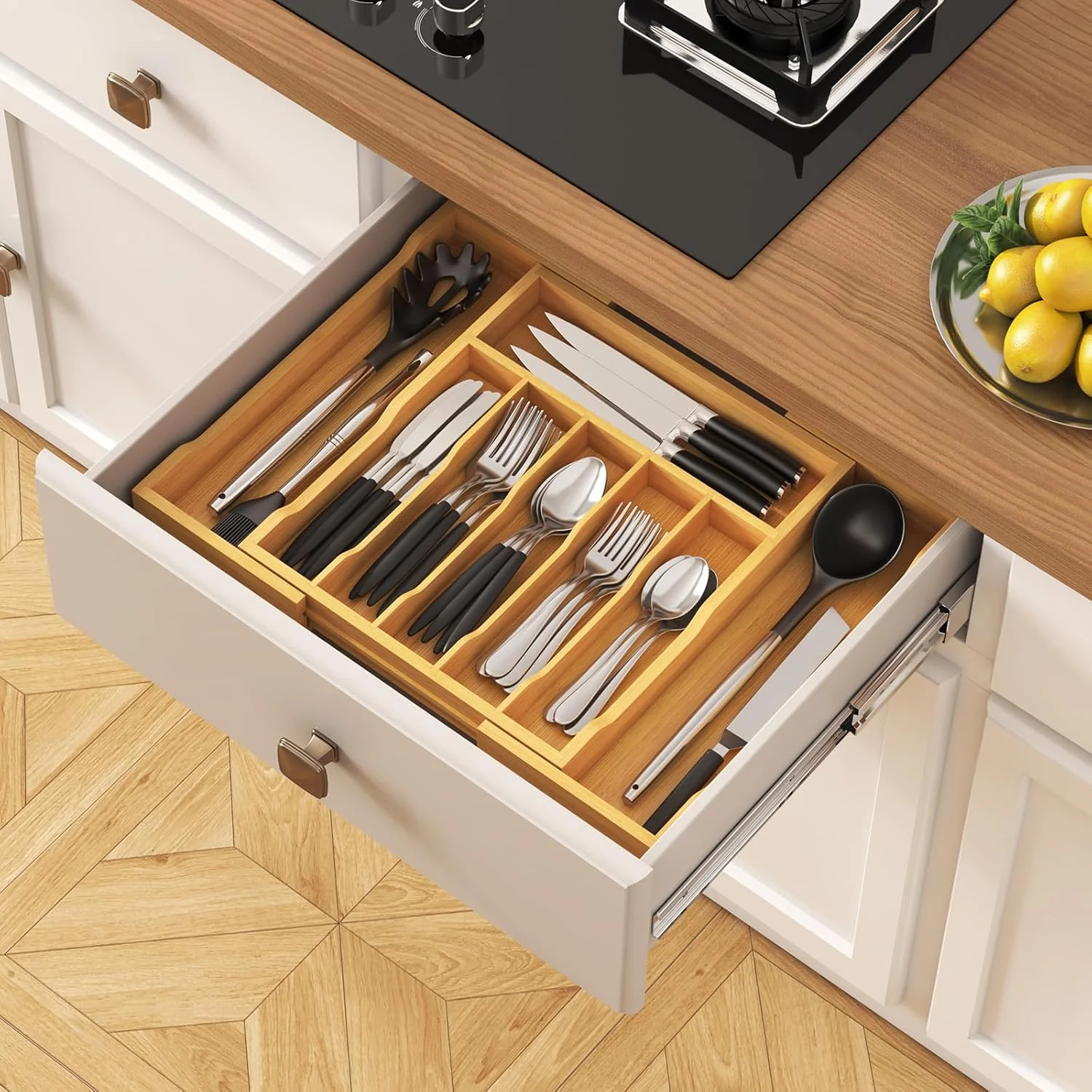 Lifewit Expandable Bamboo Utensil Tray & Kitchen Storage Accessories NEW - Image 8