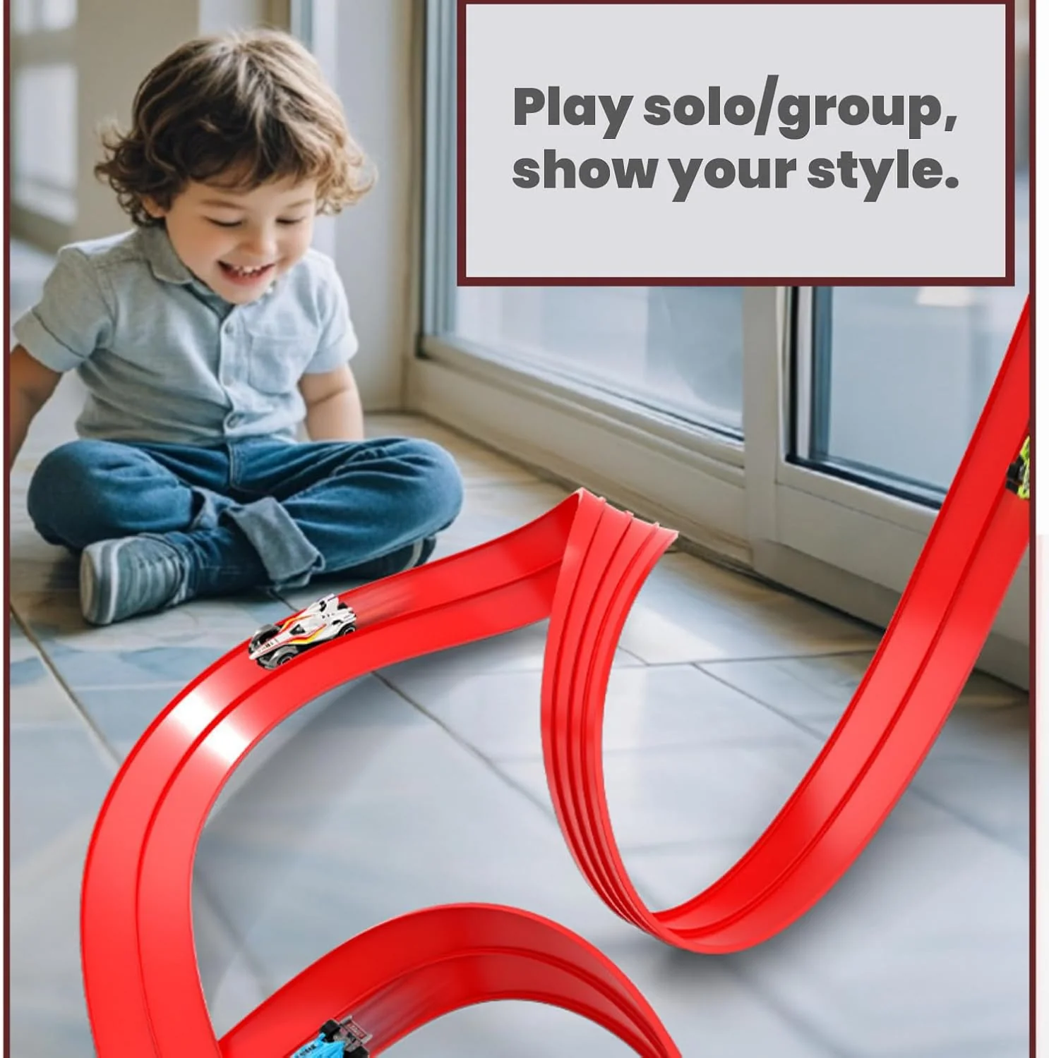 HOUSYLOVE 360° Rotating DIY Racing Track Starter Set, 3.9m Length, Vehicles DEMO - Image 5