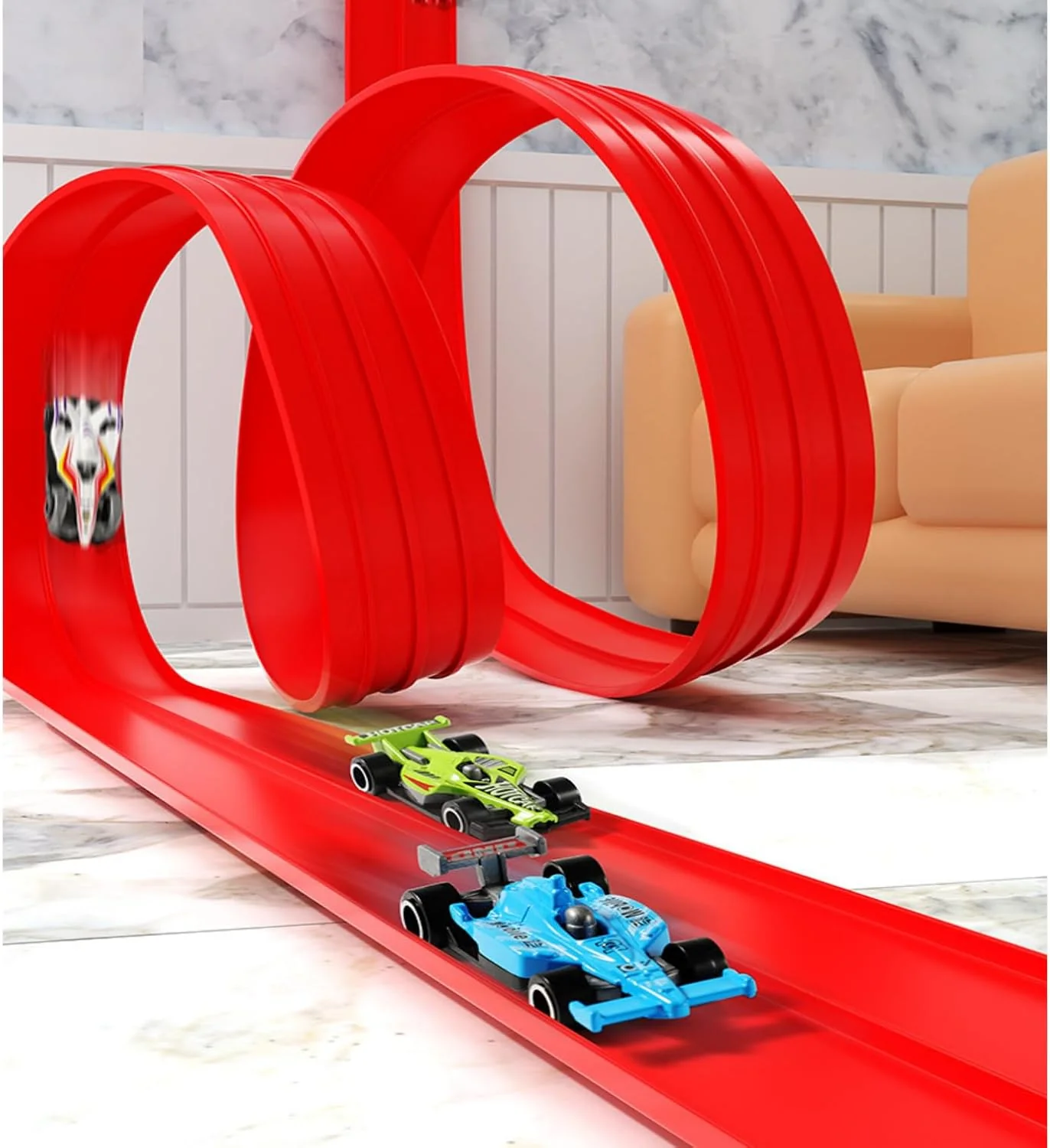 HOUSYLOVE 360° Rotating DIY Racing Track Starter Set, 3.9m Length, Vehicles DEMO - Image 6