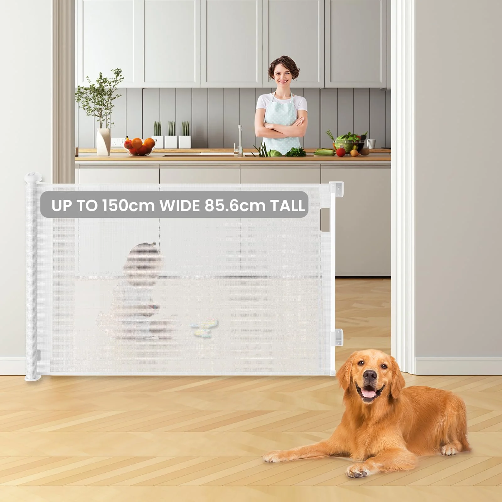 Omebel Retractable Door & Stair Gate Baby Gates Mesh Safety Child 85.6x150cm NEW