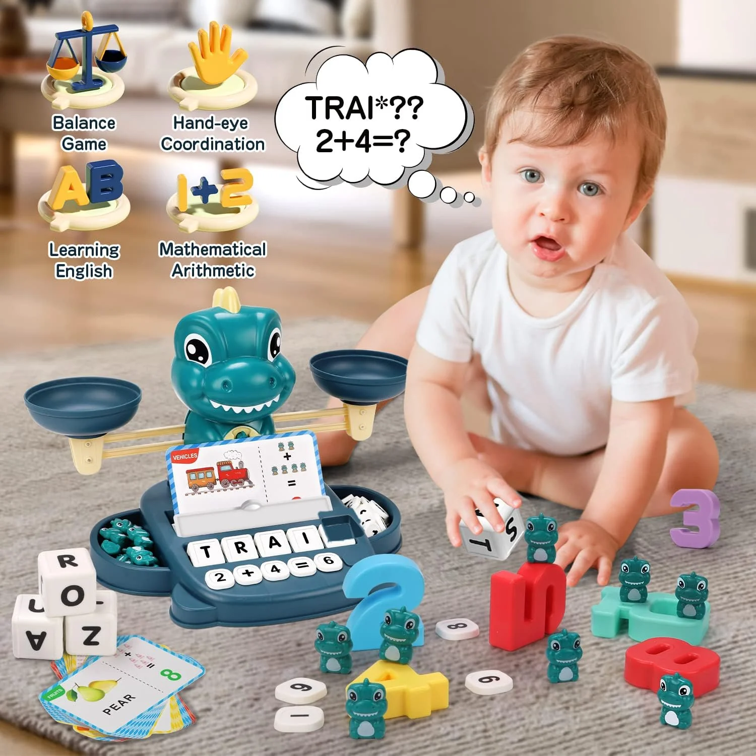 Qizebaby Kids Learning Toy Set Dinosaur Balance Counting Educational Playset NEW - Image 4