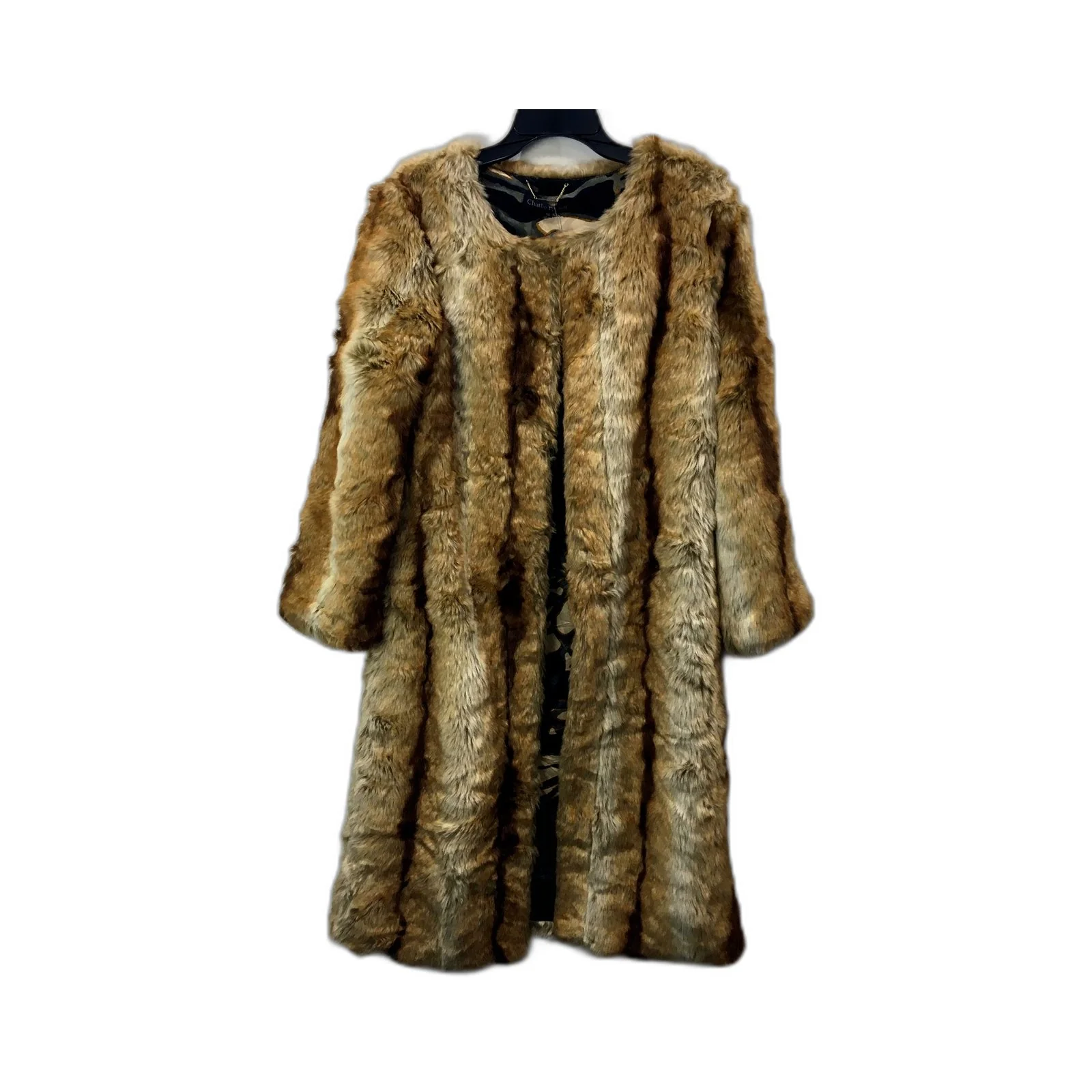 Charlie Brown Womens Faux Fur Coat Warm Comfortable Tan/Brown Size 10 NEW