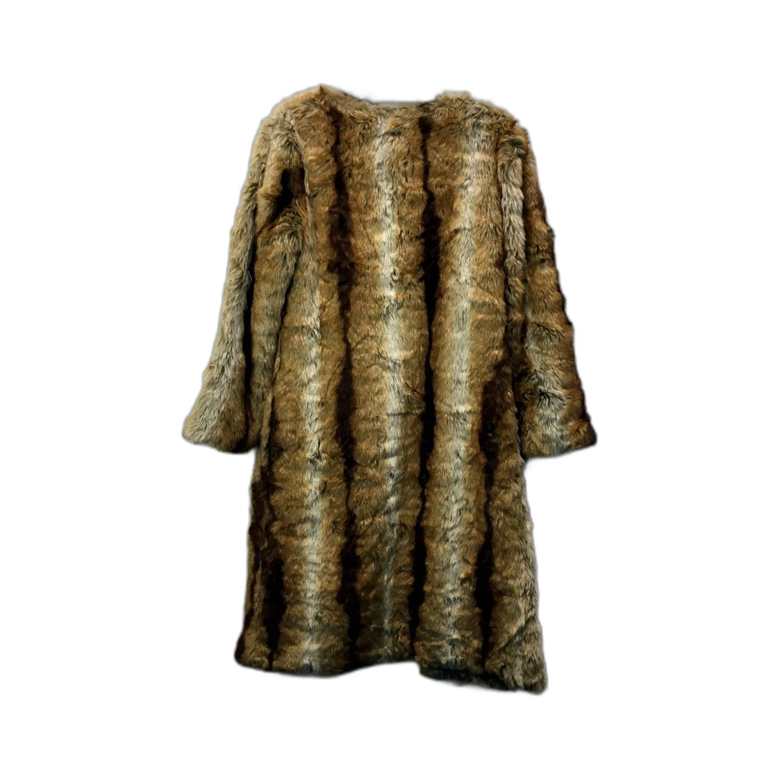 Charlie Brown Womens Faux Fur Coat Warm Comfortable Tan/Brown Size 10 NEW - Image 2
