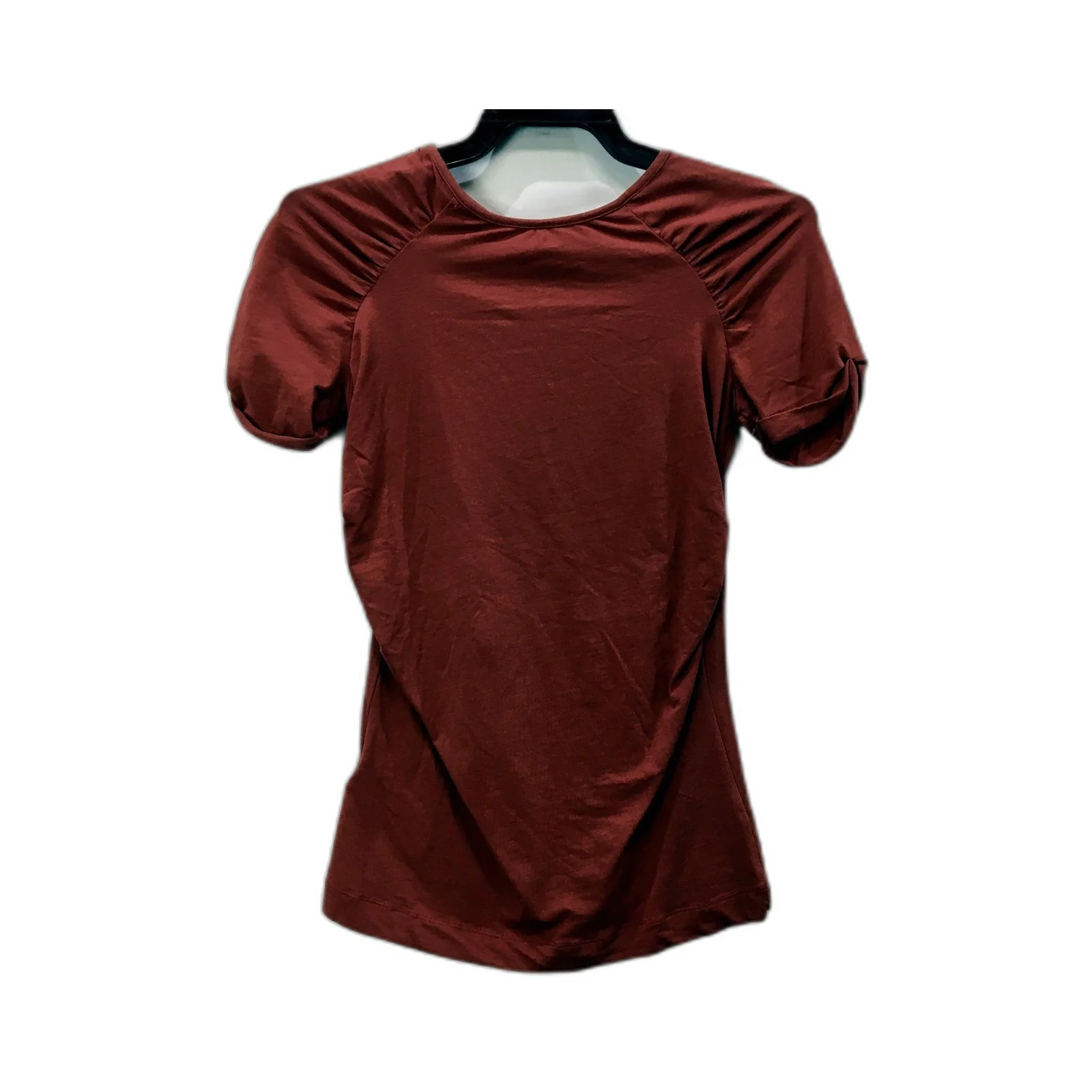 MNG Basics Womens Puff Sleeve Cotton Burgundy T-Shirt in Small NEW