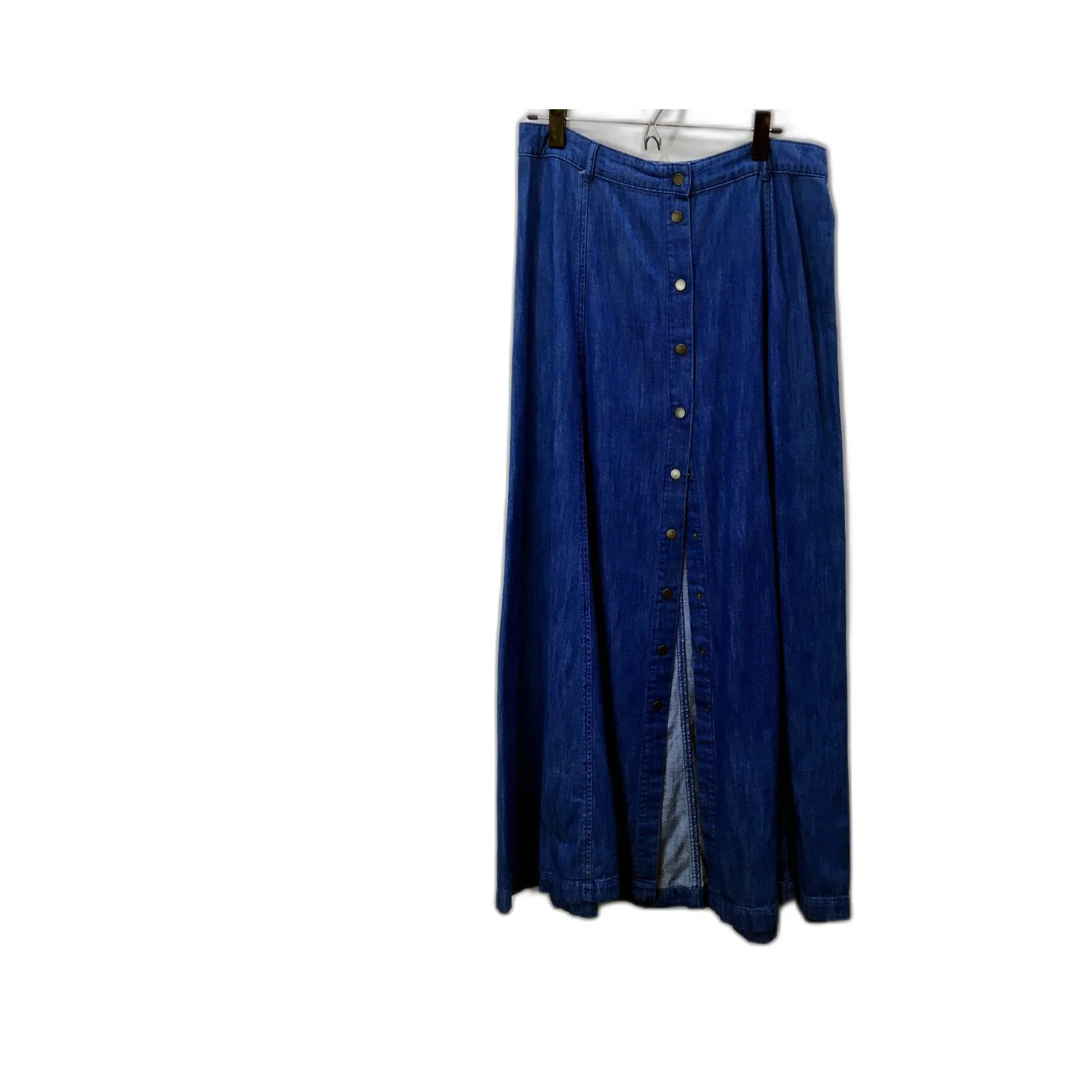 Tigerlily Womens Pleated Button Front Denim Maxi Skirt in Blue, Size 14
