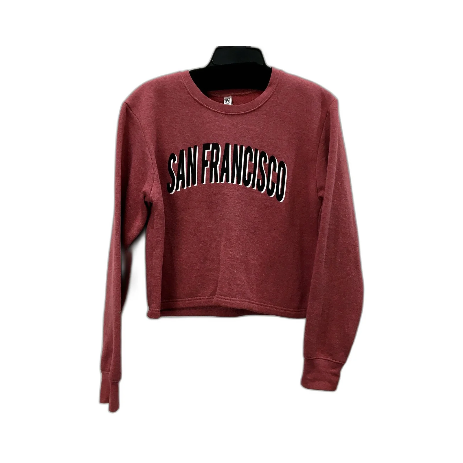 Burgundy Pullover Sweatshirt Womens with Graphic Design, Size M