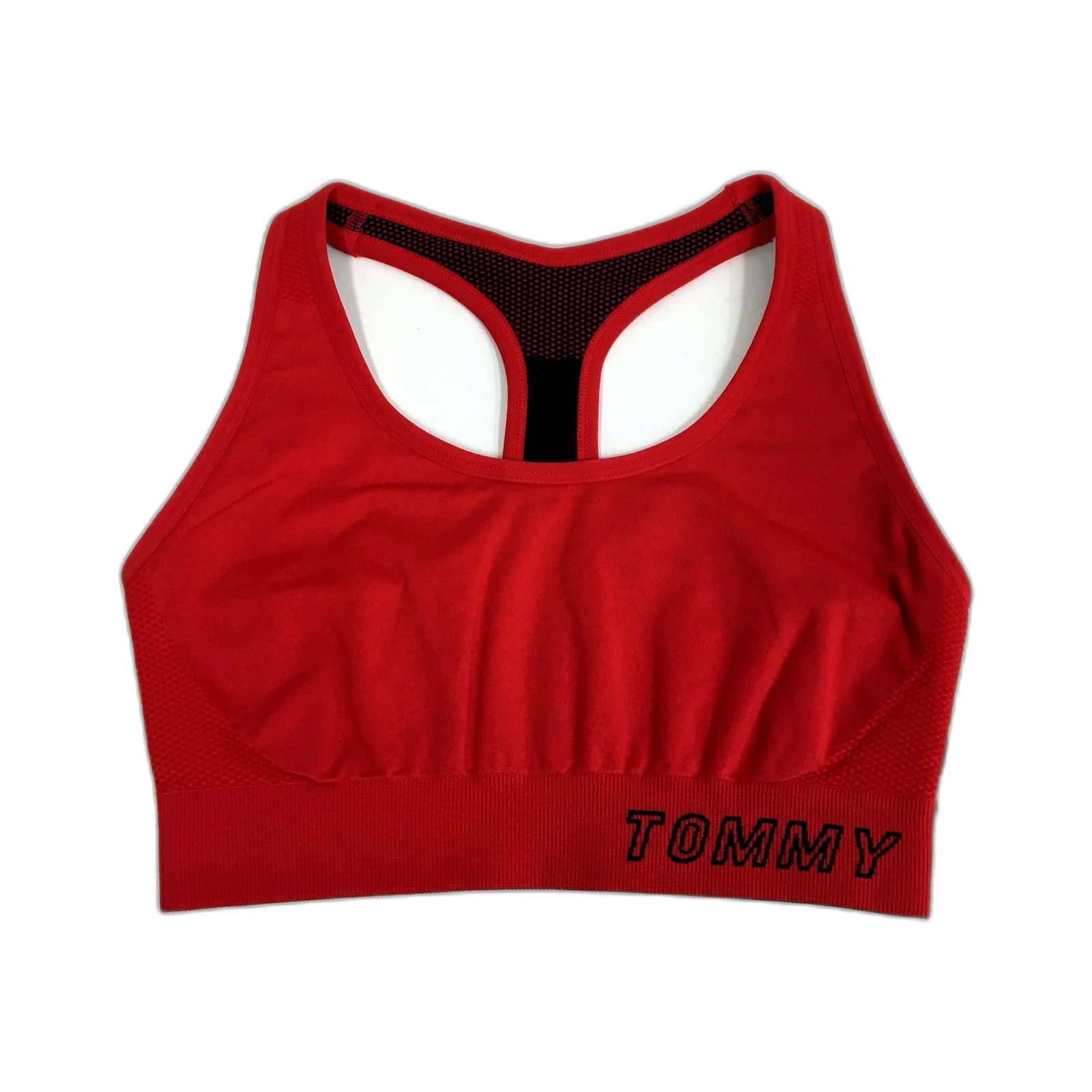Tommy Hilfiger Womens Sports Bra Racerback Mesh Red Activewear XS NEW