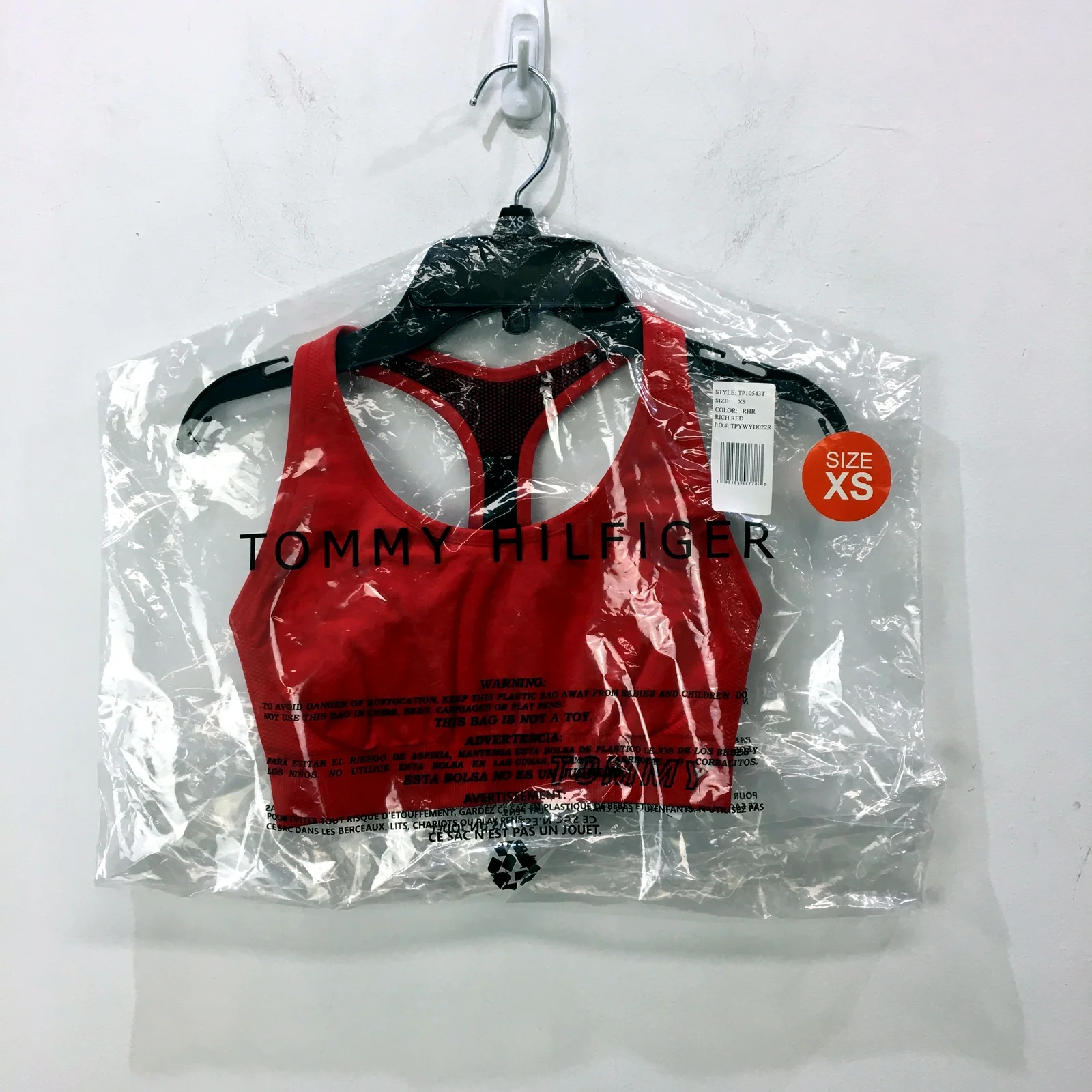 Tommy Hilfiger Womens Sports Bra Racerback Mesh Red Activewear XS NEW - Image 6