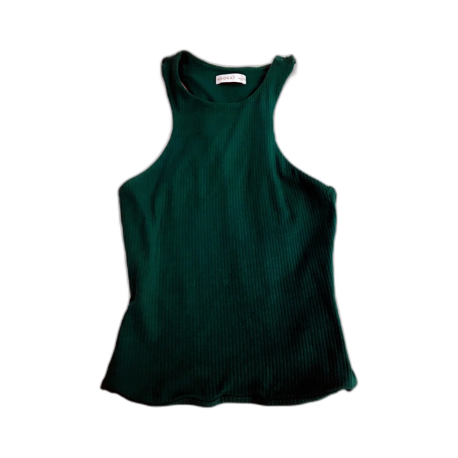 Kookai Womens Ribbed Tank Top Sleeveless Comfortable Green Size Small