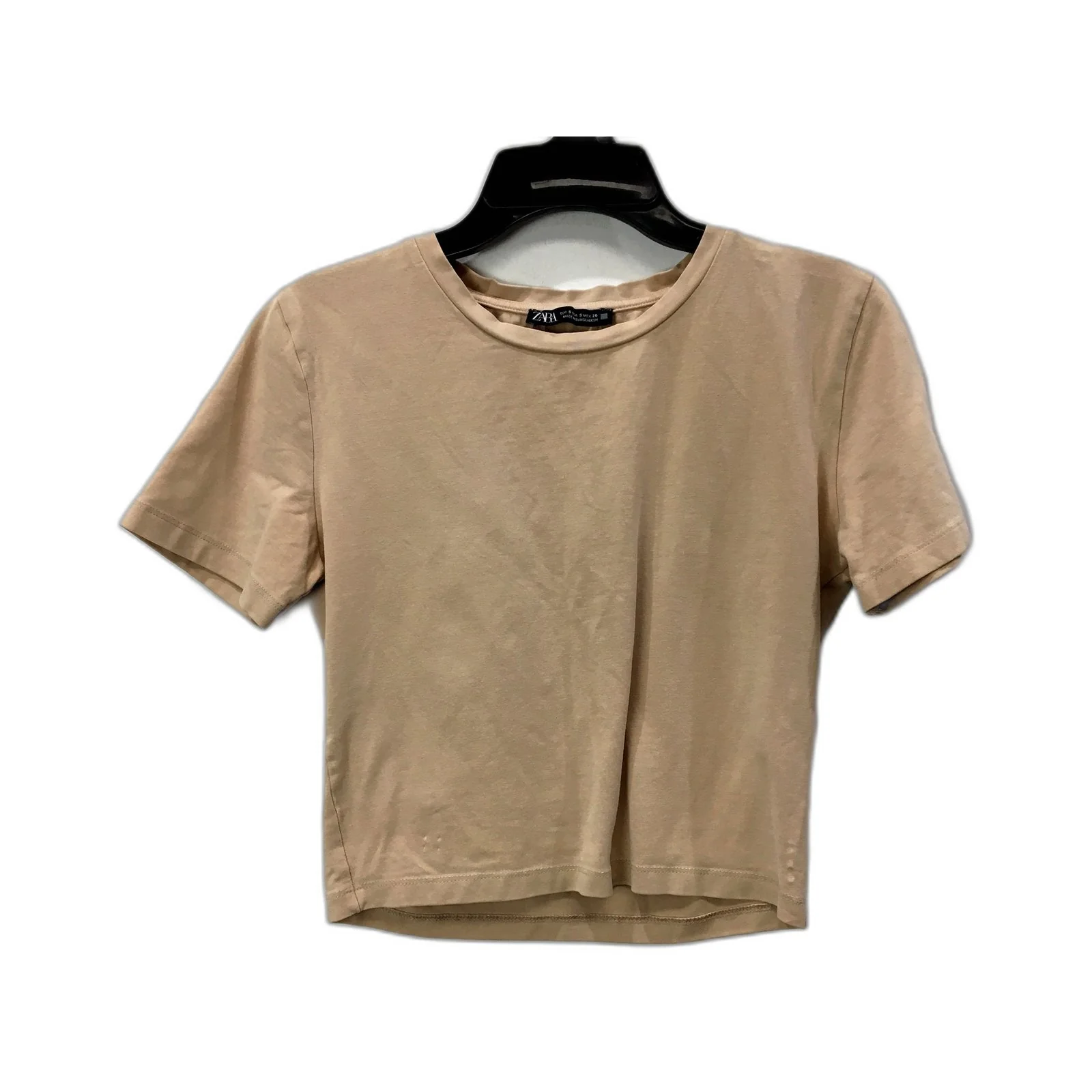 Zara Womens Cropped T-Shirt Cropped Beige T-Shirt - Soft, Comfortable Fit, Size