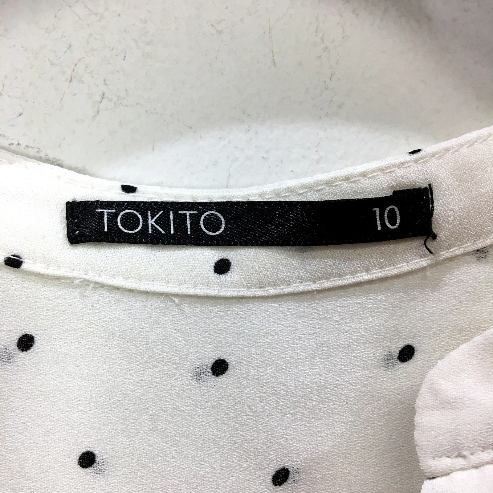 Tokito Womens Polka Dot Blouse Pleated Short Sleeve White, Black Dots Size 10 - Image 3