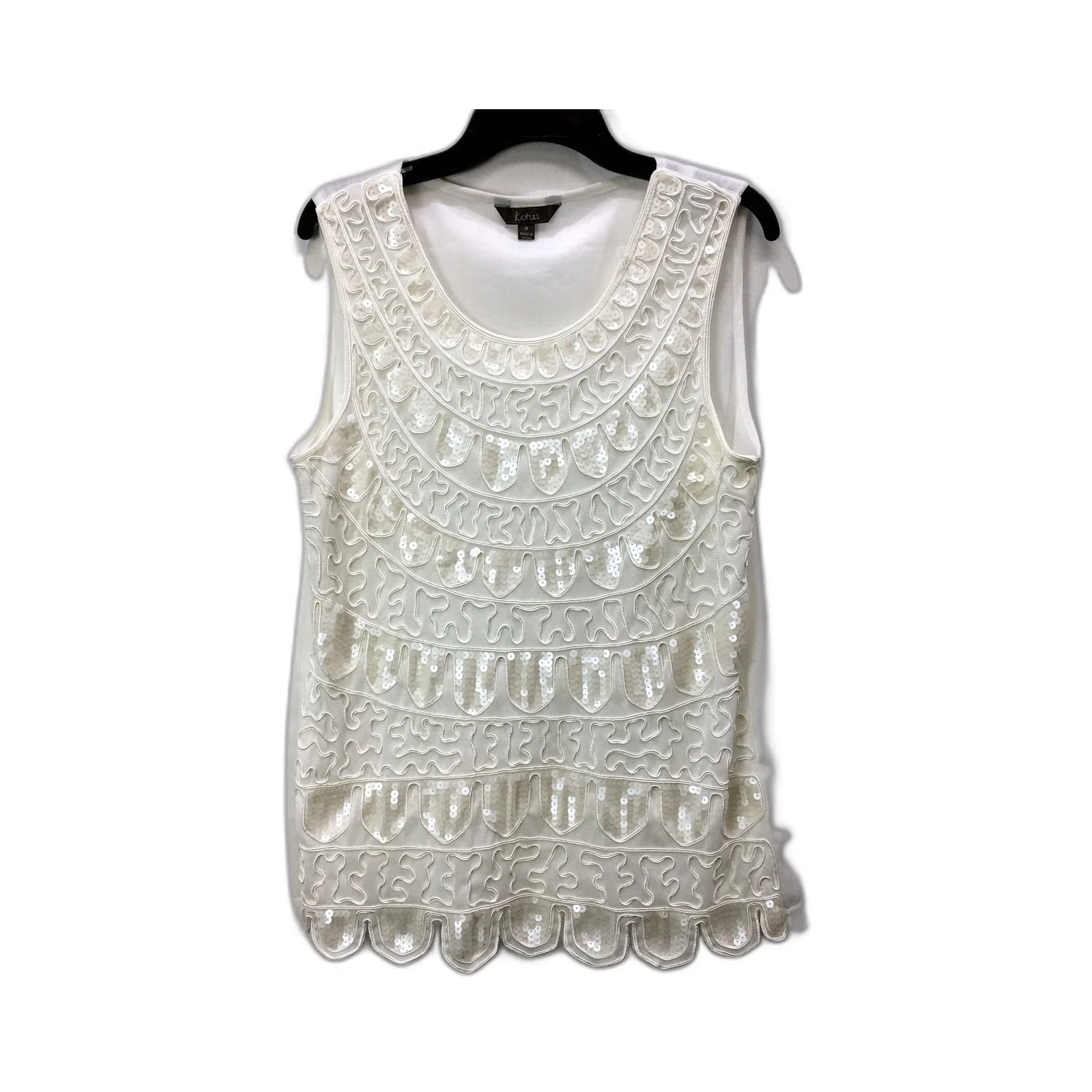 Katies Womens Sequin Tank Top in White, Size M