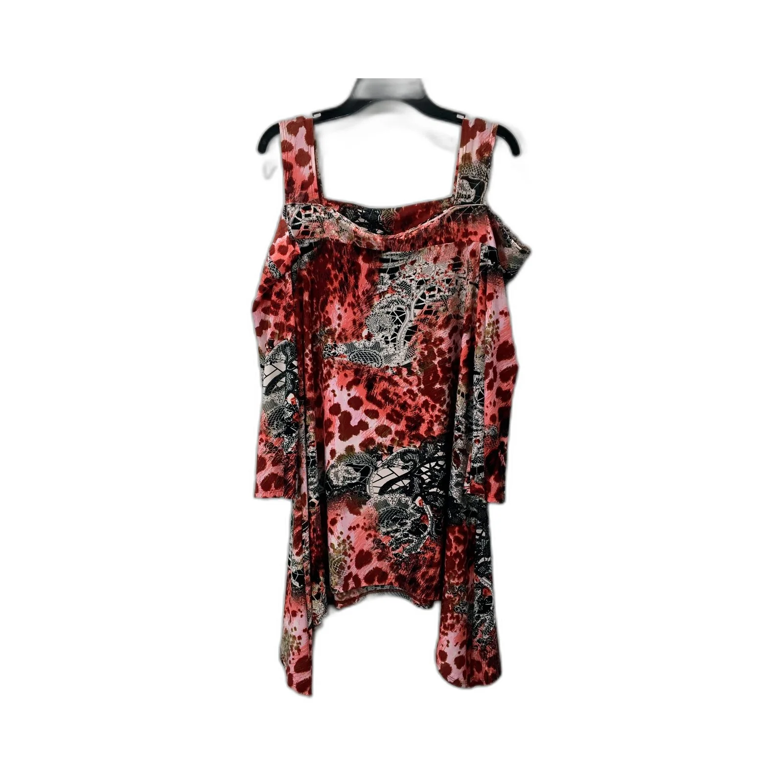 Come N See Womens Off Shoulder Long Sleeve Shirt Floral Asymmetric Design Size M