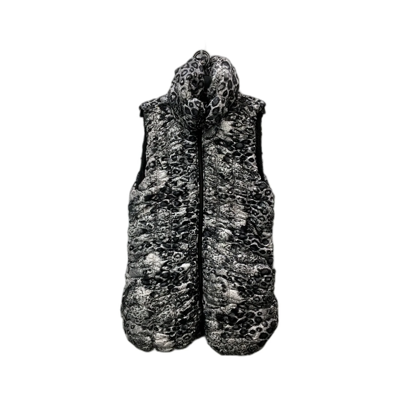Monaco Jeans Womens Hooded Leopard Print Puffer Vest in Black & White, XL Size