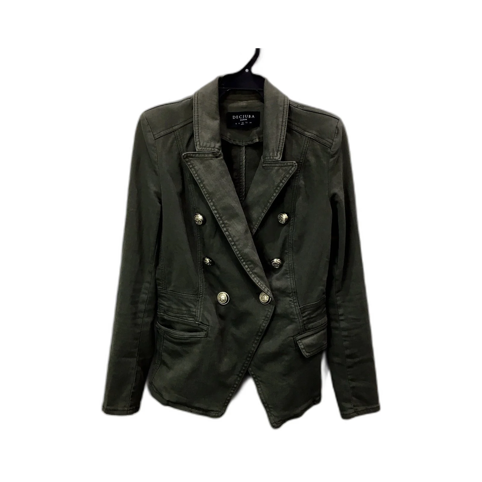 Decjuba Womens Olive Green Denim Jacket - Casual Outerwear Size 10