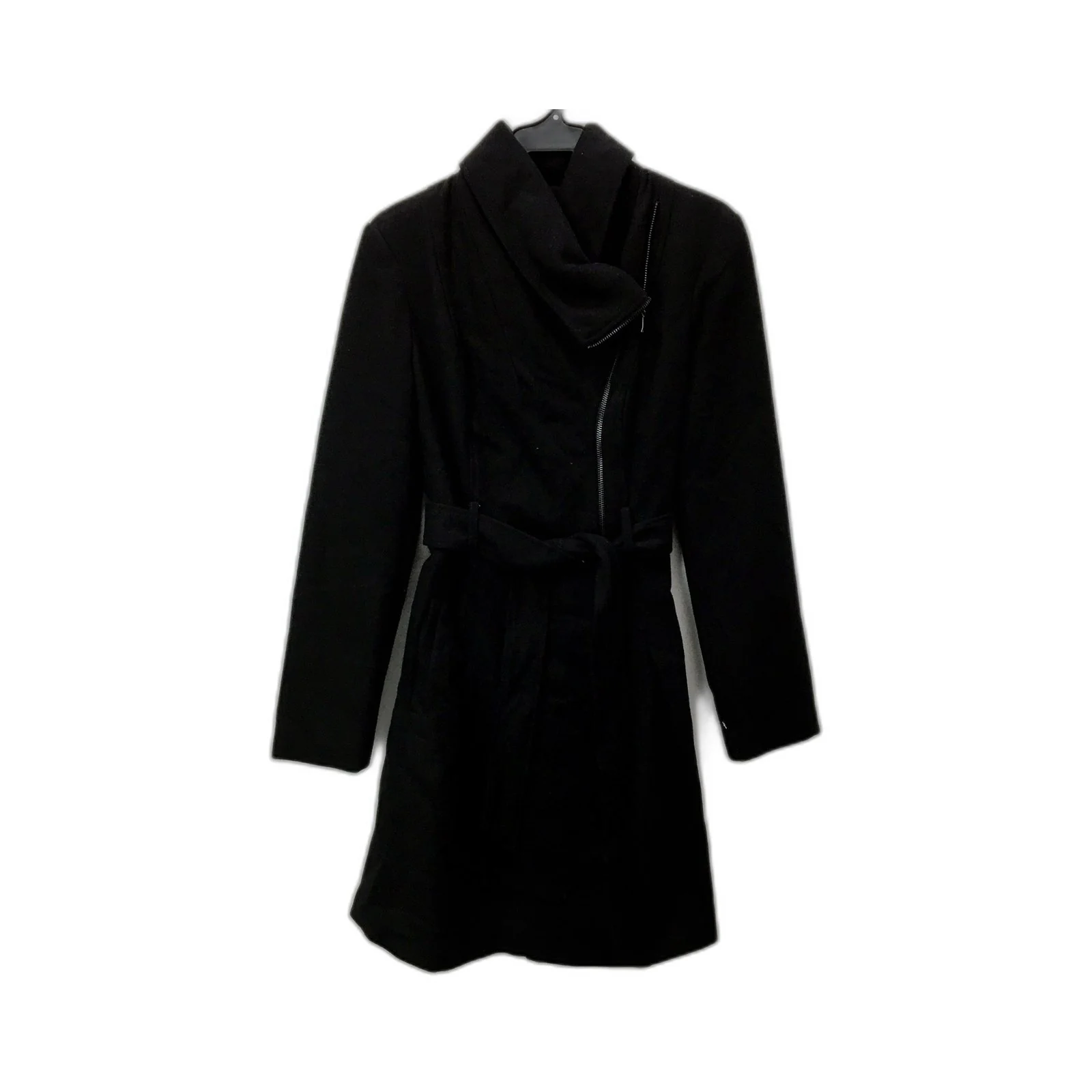 George Womens Black Belted Wool Coat with Zipper Shawl Collar Size 10