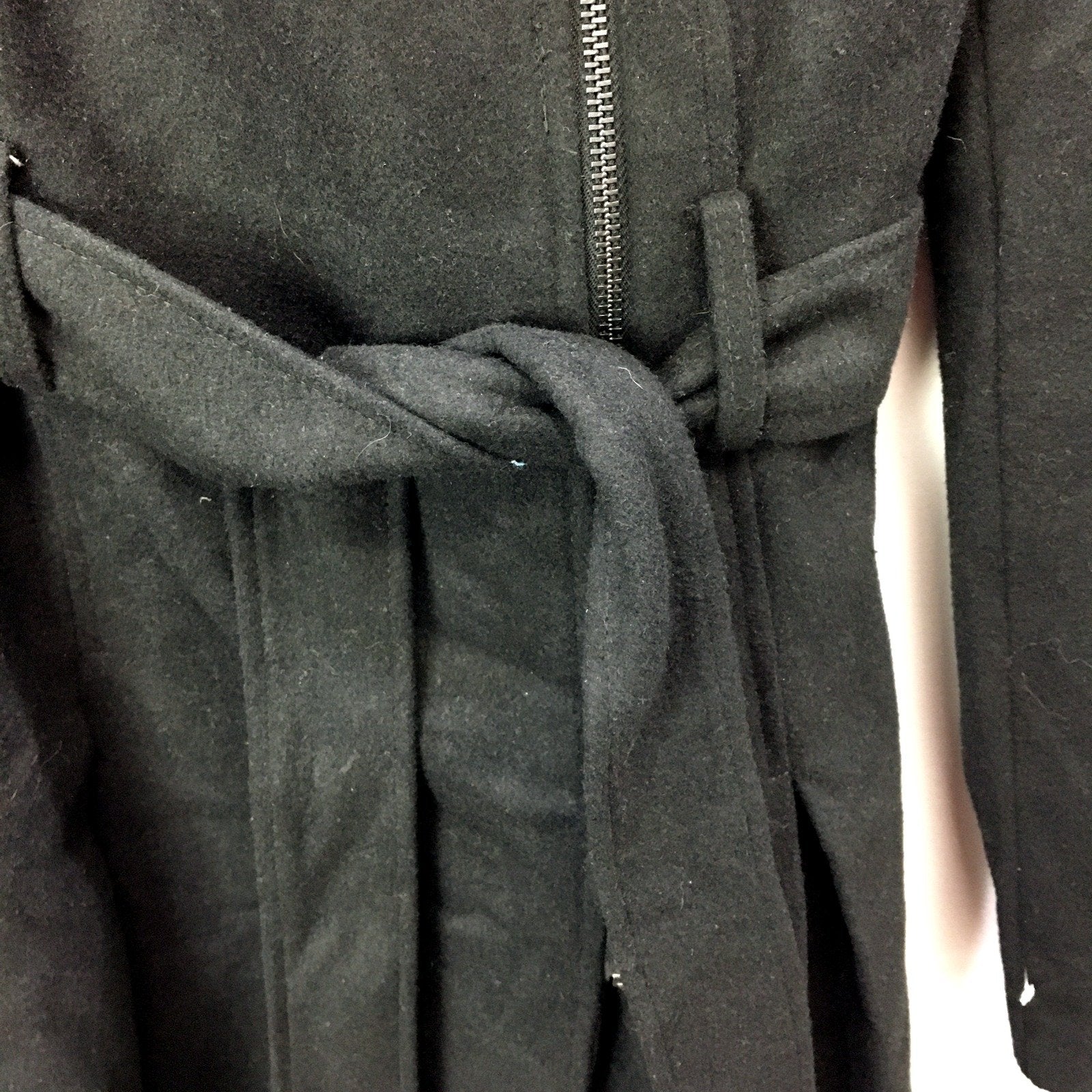 George Womens Black Belted Wool Coat with Zipper Shawl Collar Size 10 - Image 3