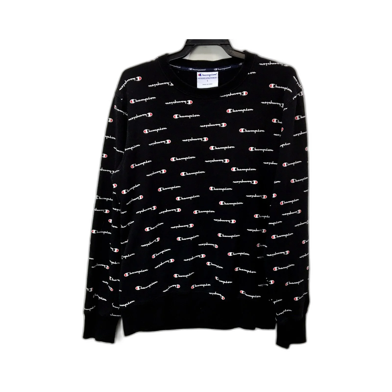 Champion Unisex Pullover Sweatshirt Black Comfortable Cotton Blend Size S