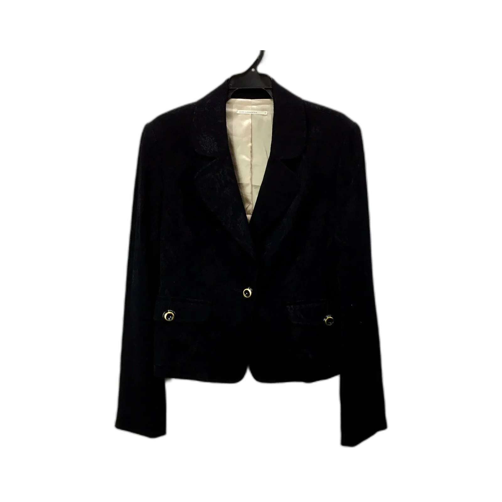 Jane Lamerton Womens Textured Cropped Black Blazer Size 14