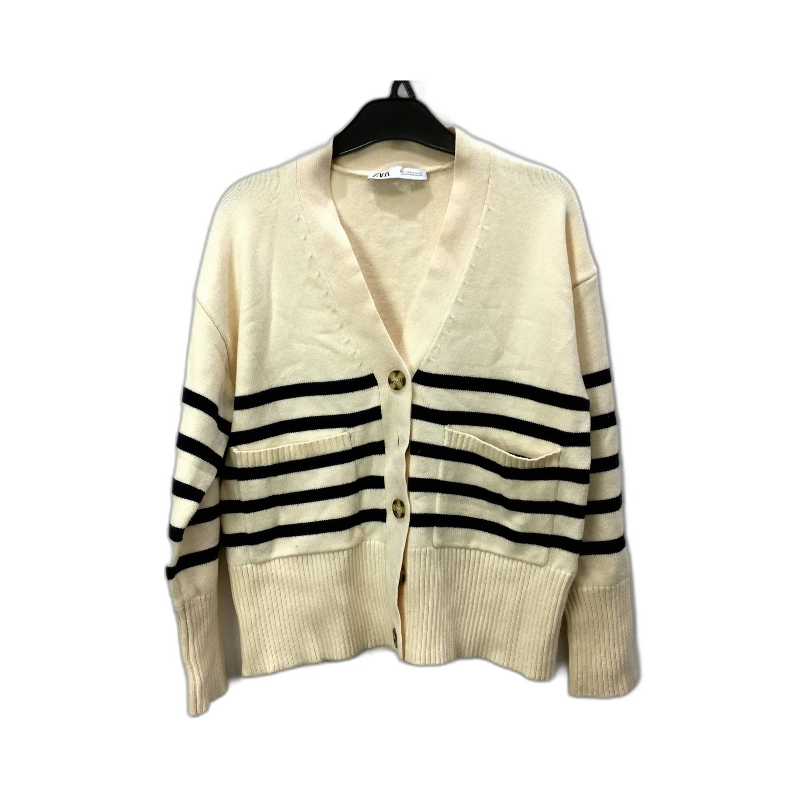 Zara Womens Striped Cardigan Sweater - Soft Comfortable Cream XS NEW