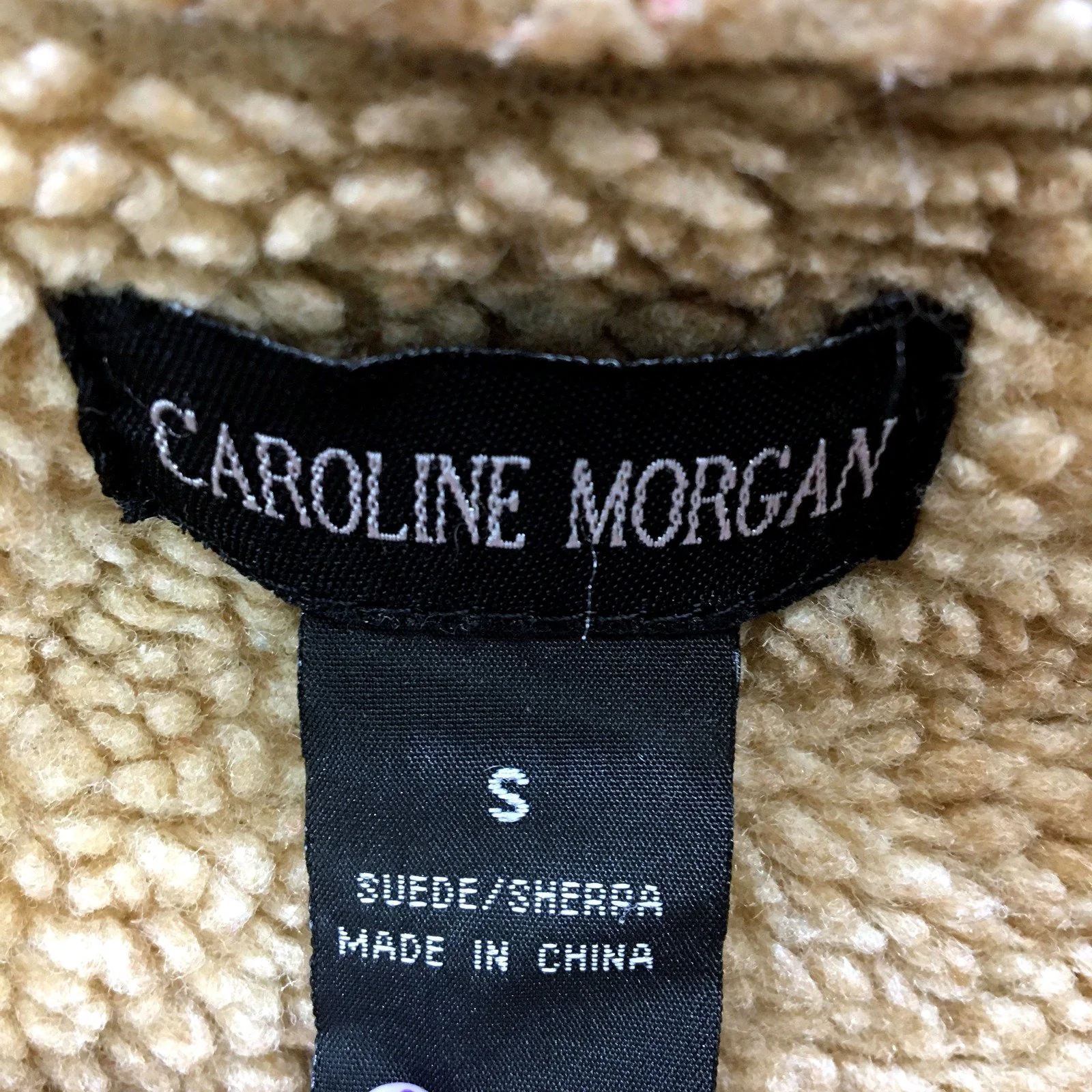 Caroline Morgan Womens Suede Sherpa Jacket Tan Size S - Image 3