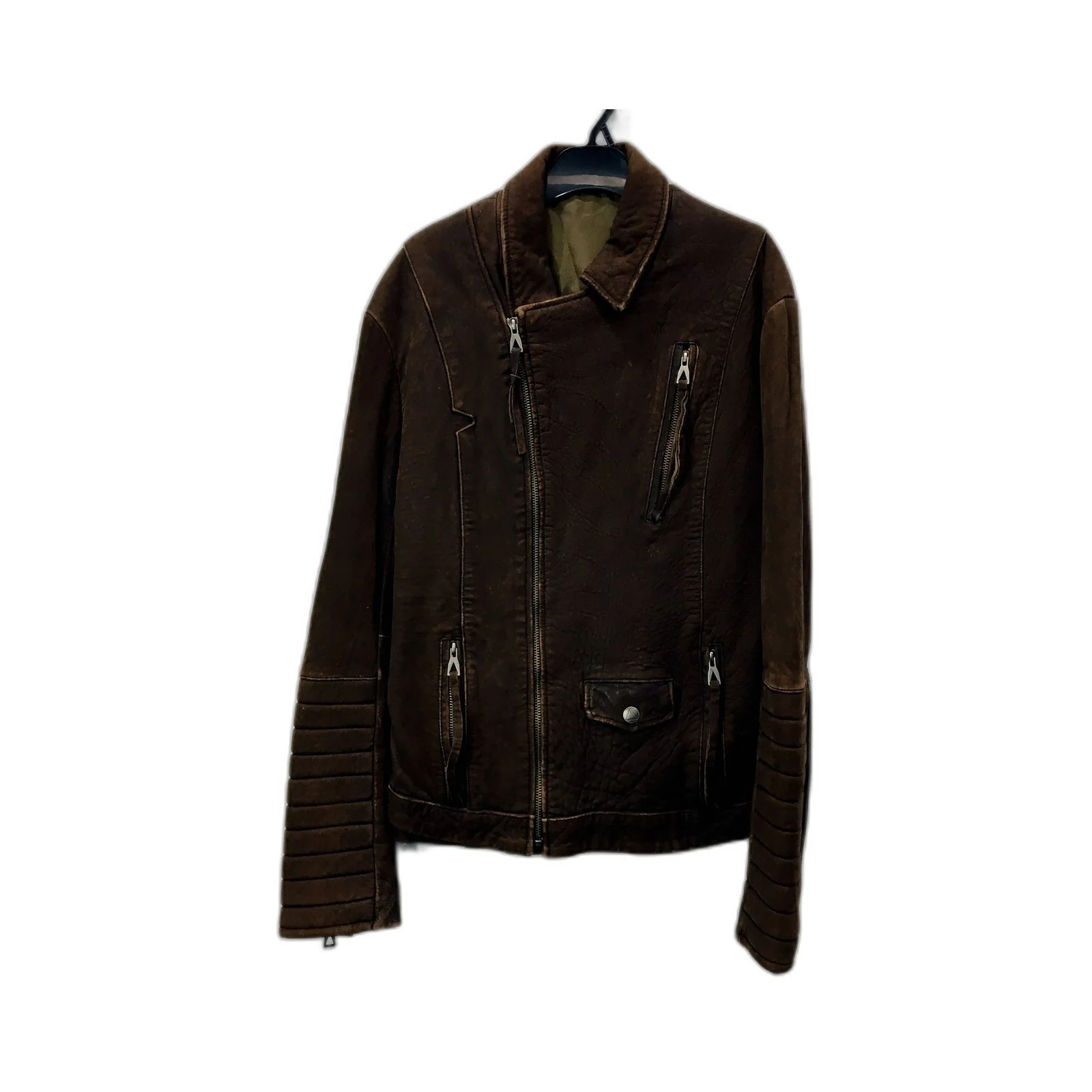 Eleven Paris Leather Jacket Mens Brown Leather Motorcycle Jacket XL Size