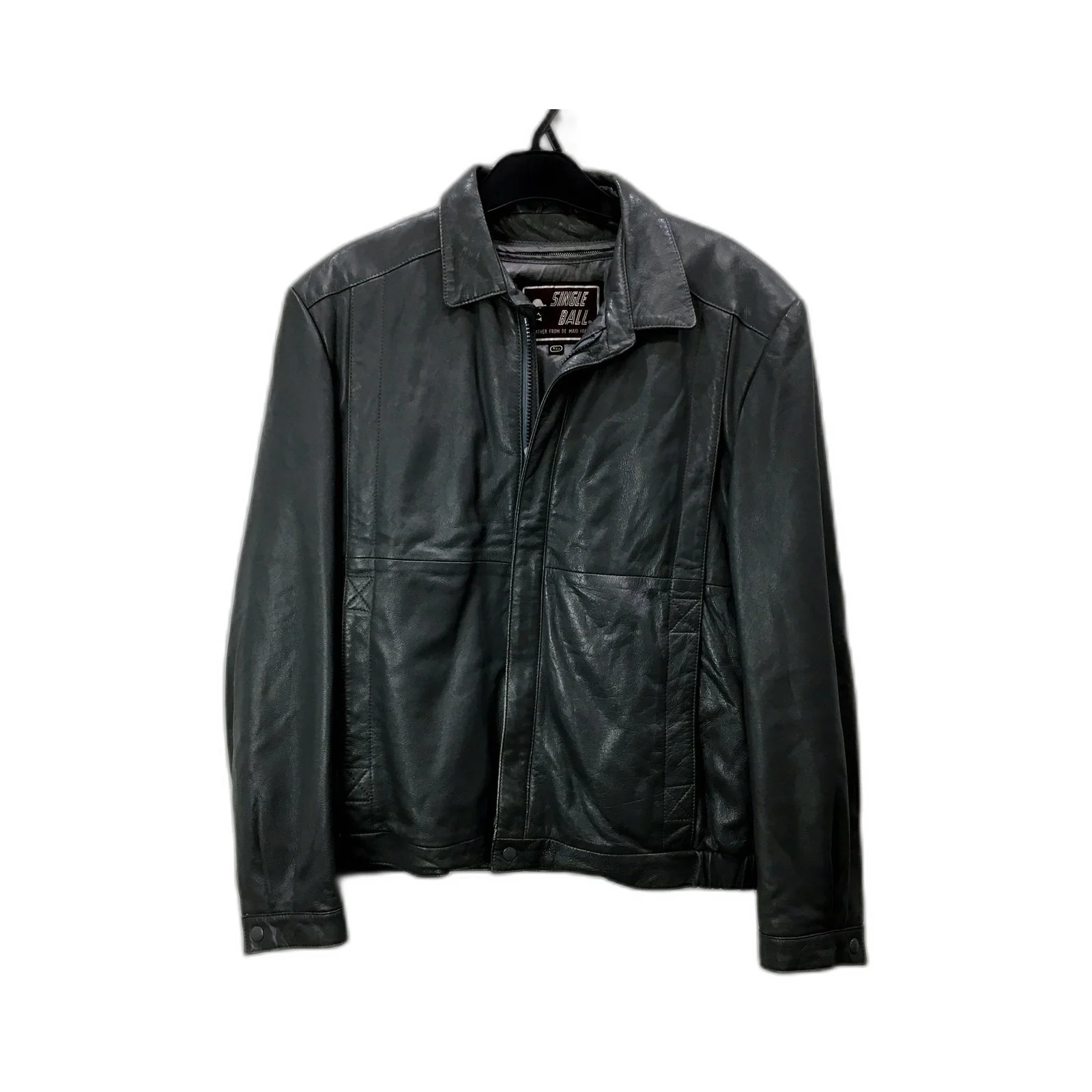 Single Ball Mens Grey Leather Jacket - Warm & Comfortable XL Size