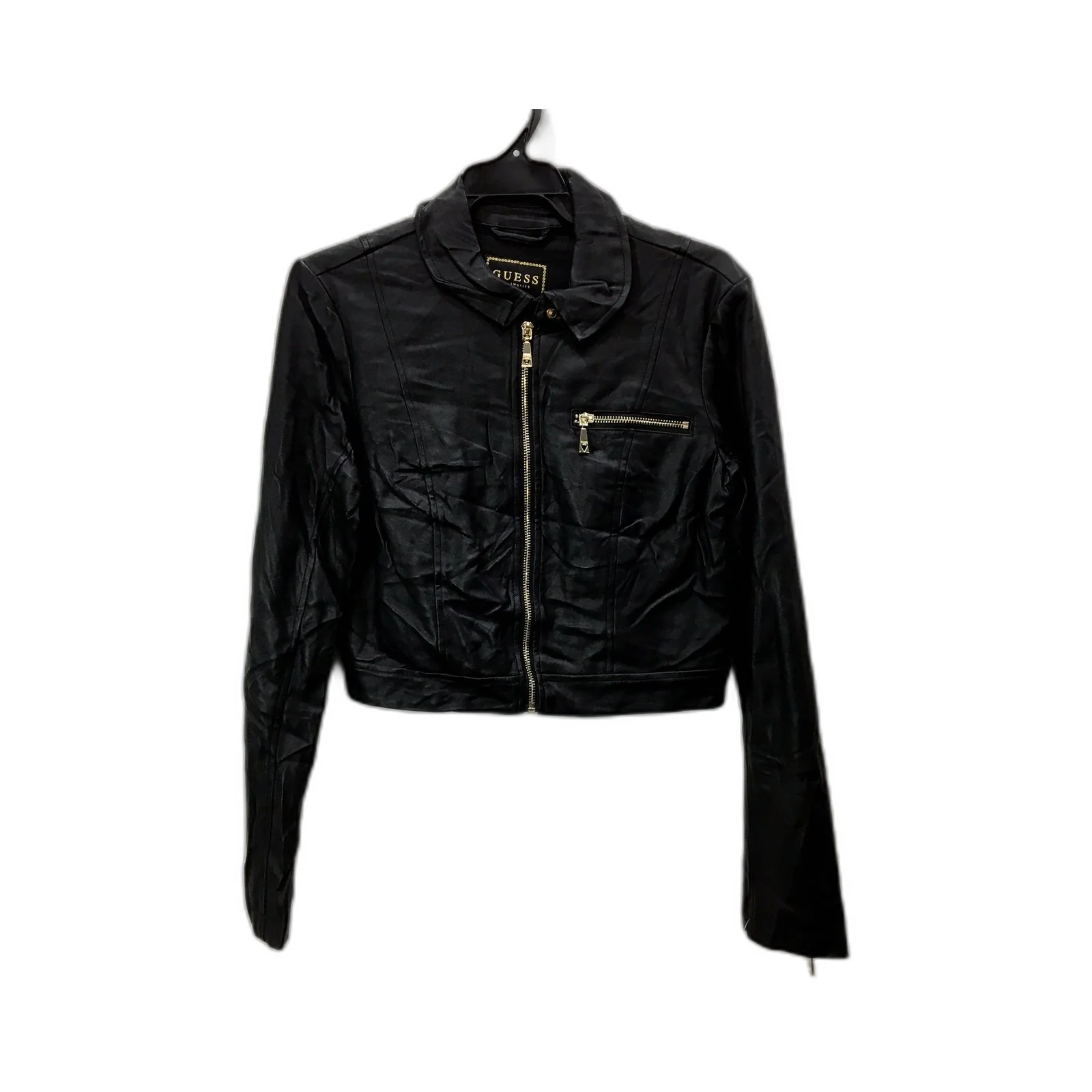 Guess Womens Cropped Faux Leather Jacket in Black for Small Size