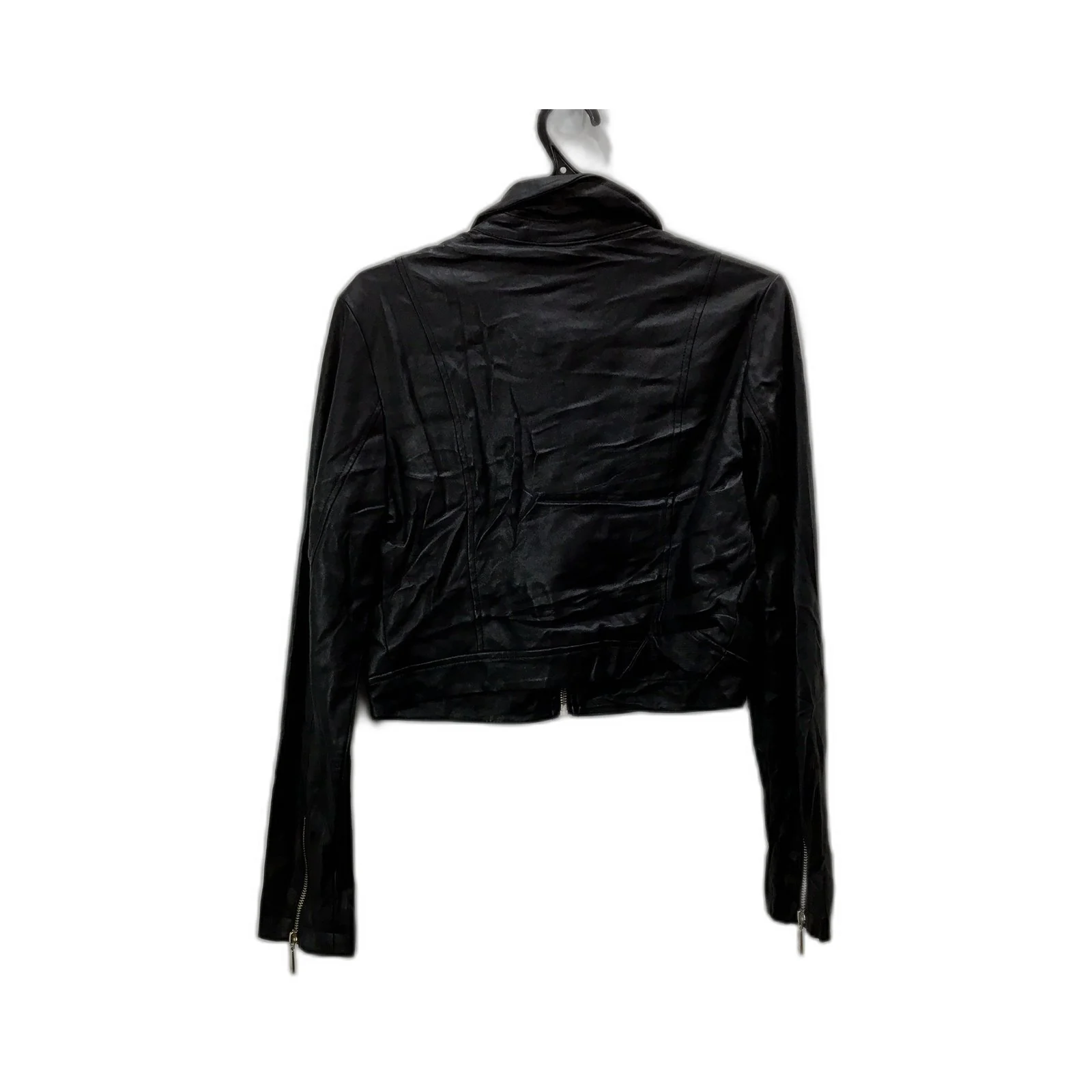Guess Womens Cropped Faux Leather Jacket in Black for Small Size - Image 2