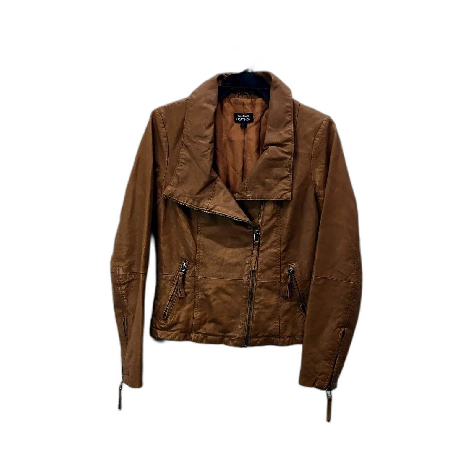 Just Jeans Leather Jacket Womens Leather Moto Jacket in Brown, Size 6
