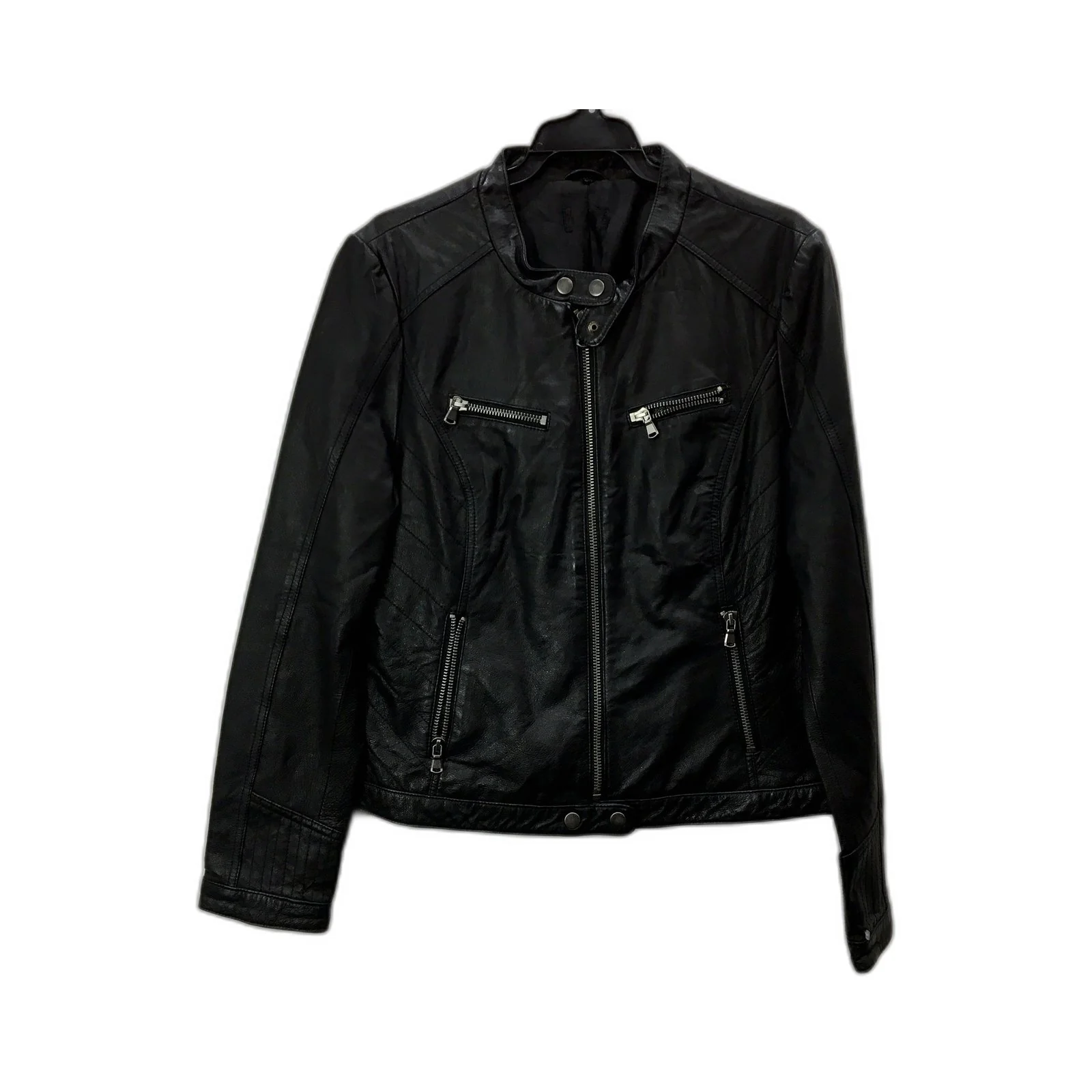 Just Jeans Leather Jacket Womens Moto Jacket in Black, Sz 12