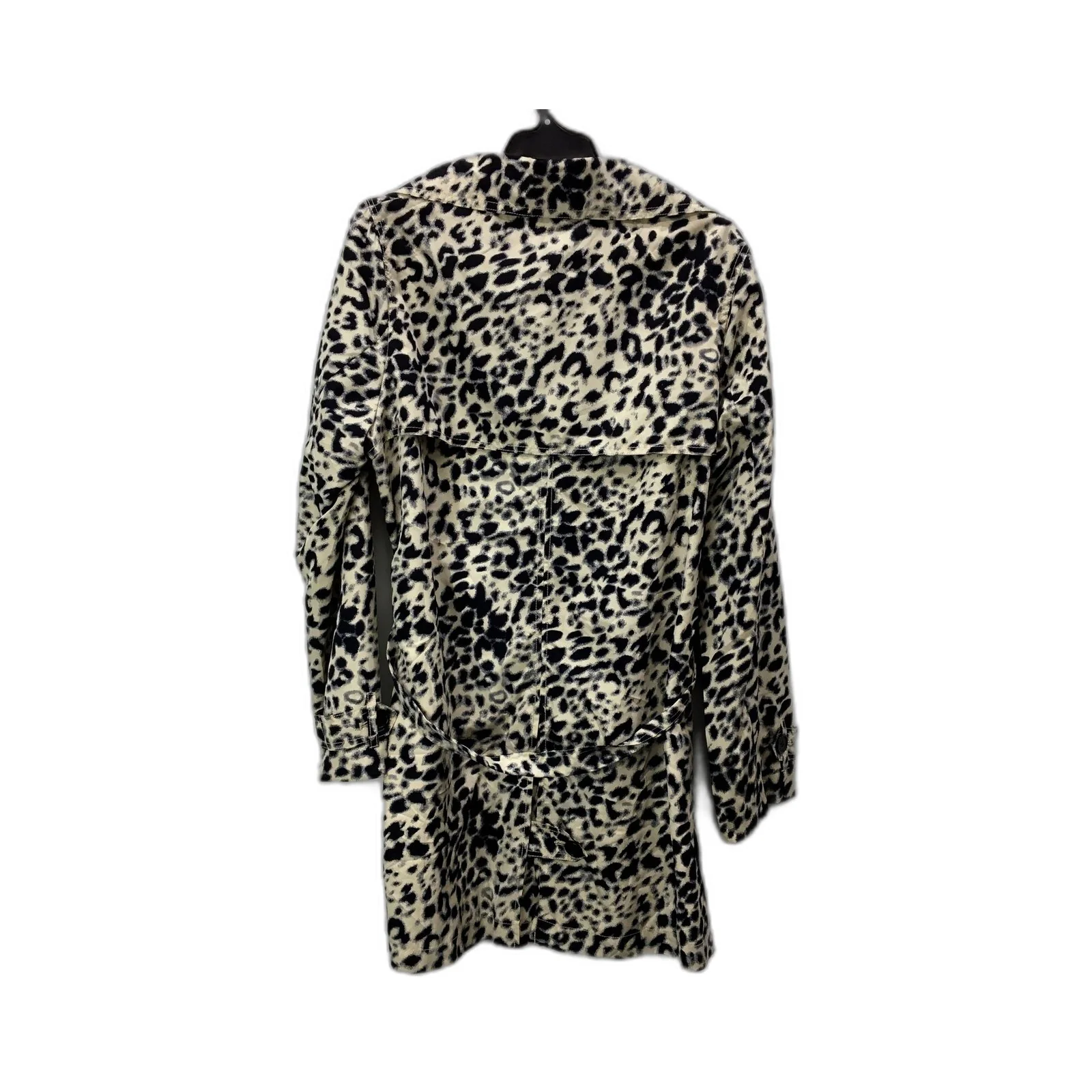 Sabena Womens Leopard Print Trench Coat Belted Polyester Black Beige Size 14 - Image 2