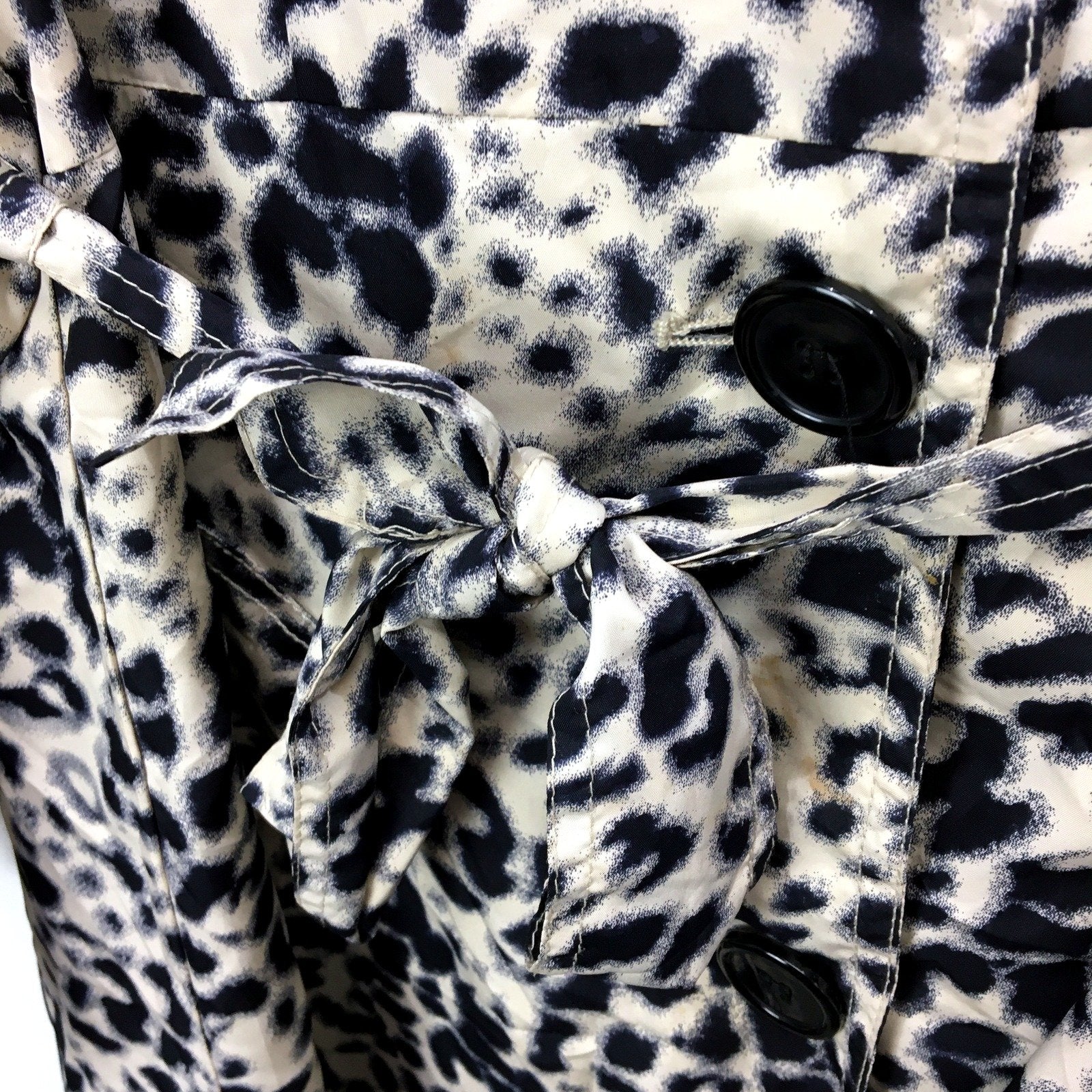 Sabena Womens Leopard Print Trench Coat Belted Polyester Black Beige Size 14 - Image 4