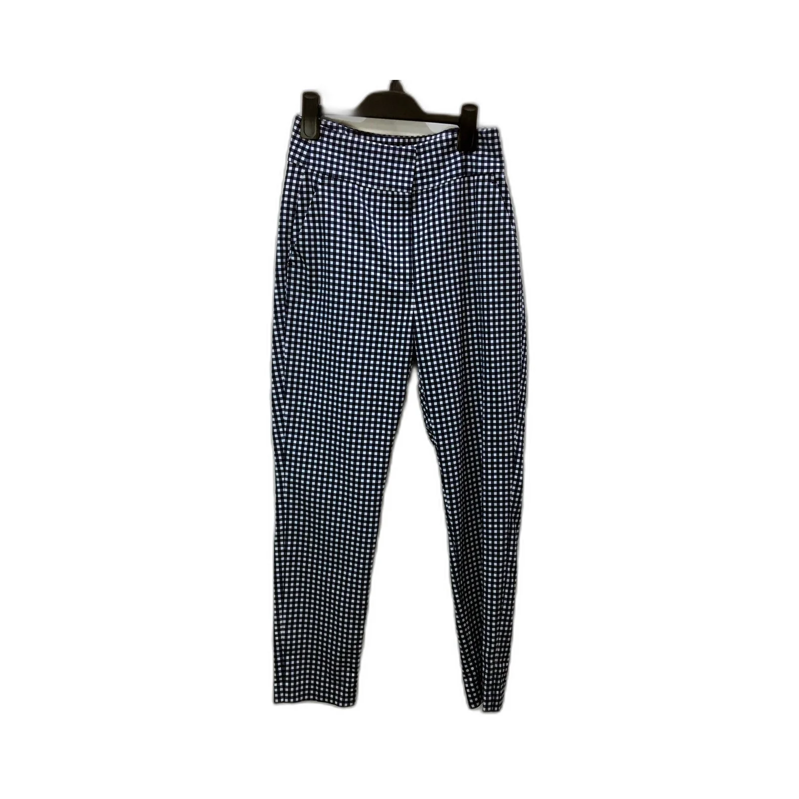 Zara Womens Gingham Checkered Navy Blue and White Pants, Size 10 NEW