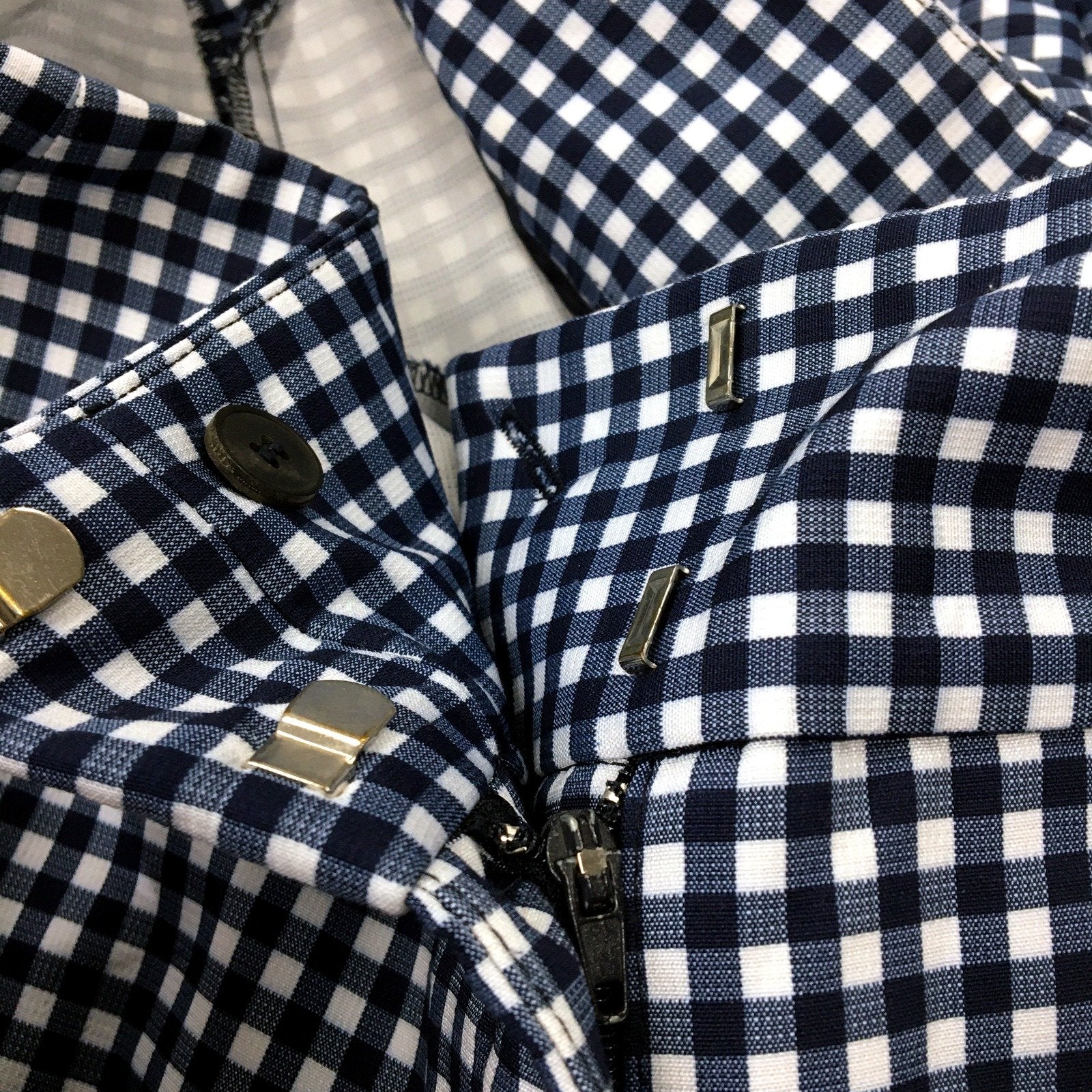 Zara Womens Gingham Checkered Navy Blue and White Pants, Size 10 NEW - Image 4