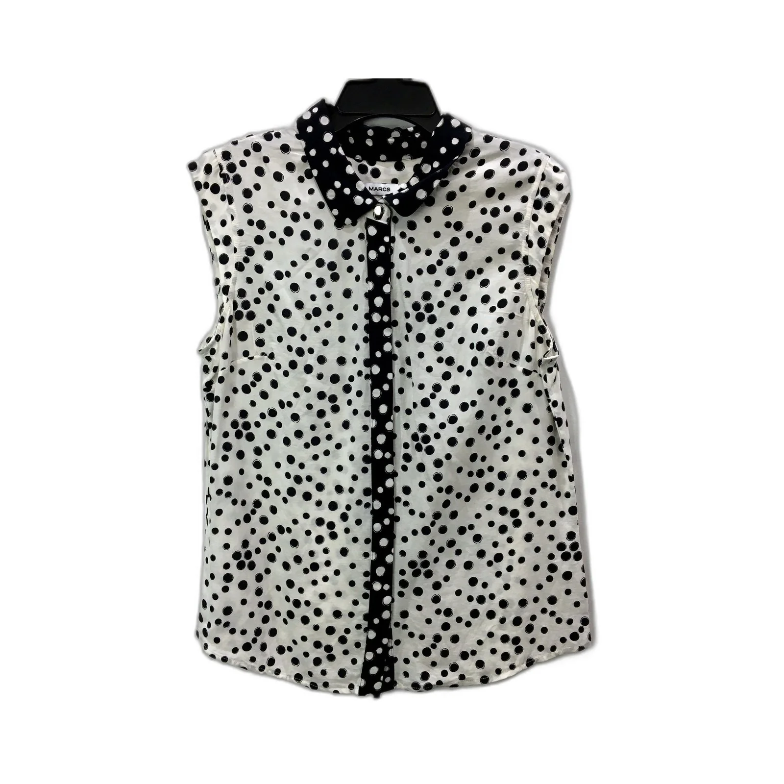Marcs Womens Polka Dot Blouse Button Up Viscose Soft Black White Sz 10