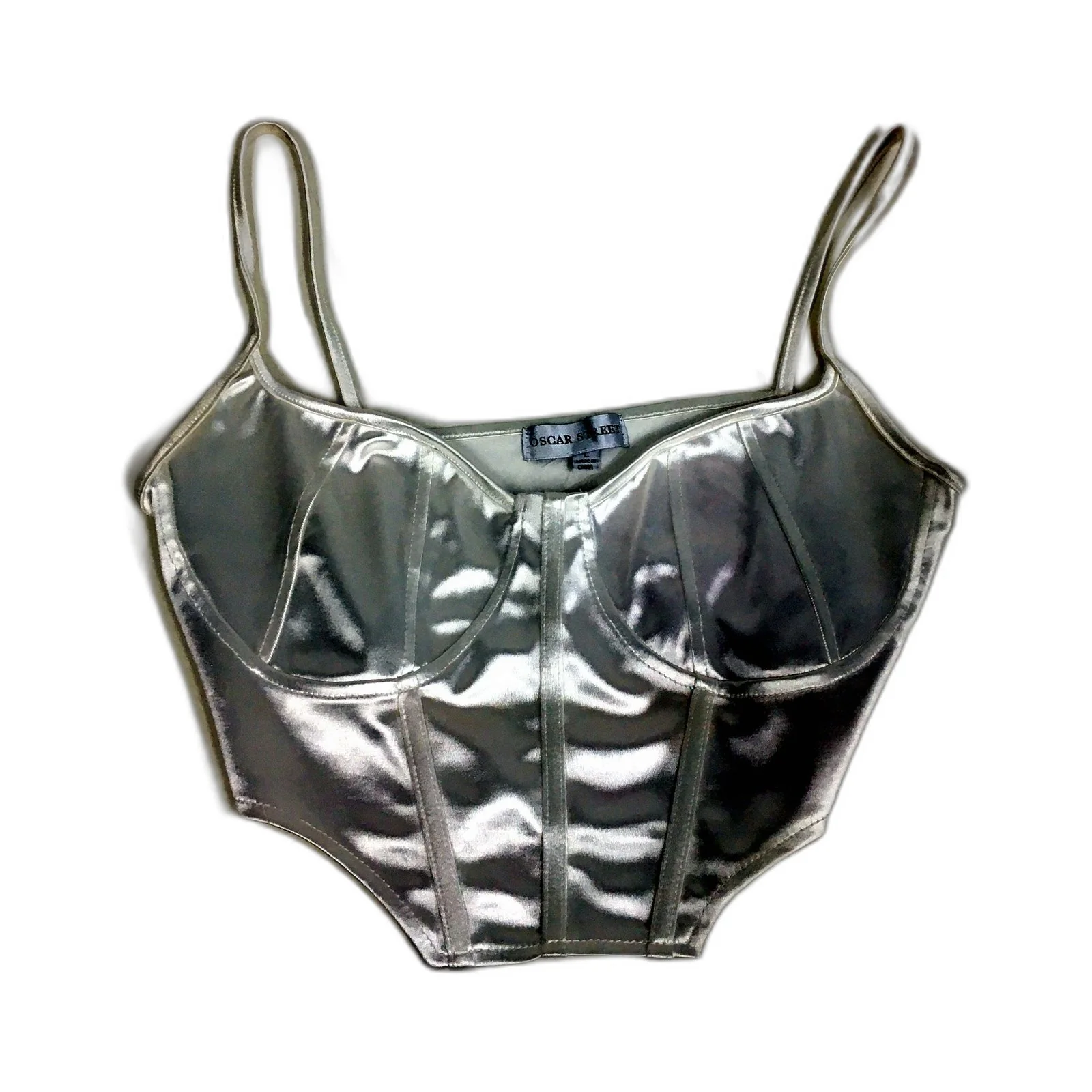 Oscar Street Womens Metallic Silver Crop Top Comfortable Soft Intimate Size L