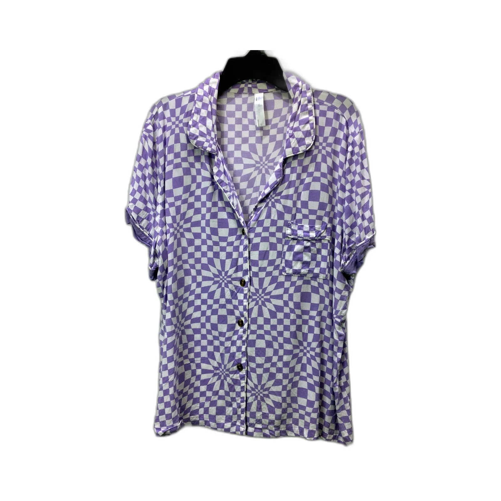 ed.it.ed Womens Button-Down Sleep Shirt Checkered Plaid Purple and White Size 16