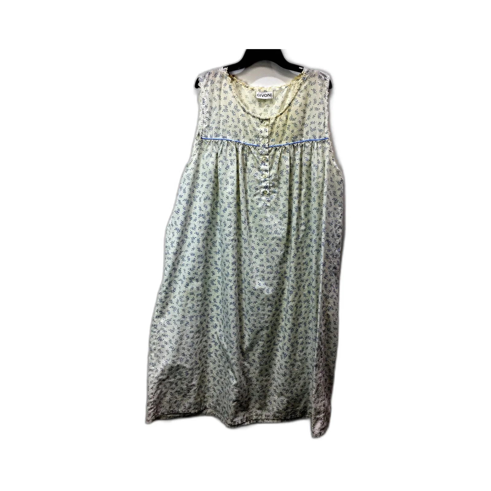 Givoni Womens Floral Print Nightie Button Front Cotton Dress White Size L