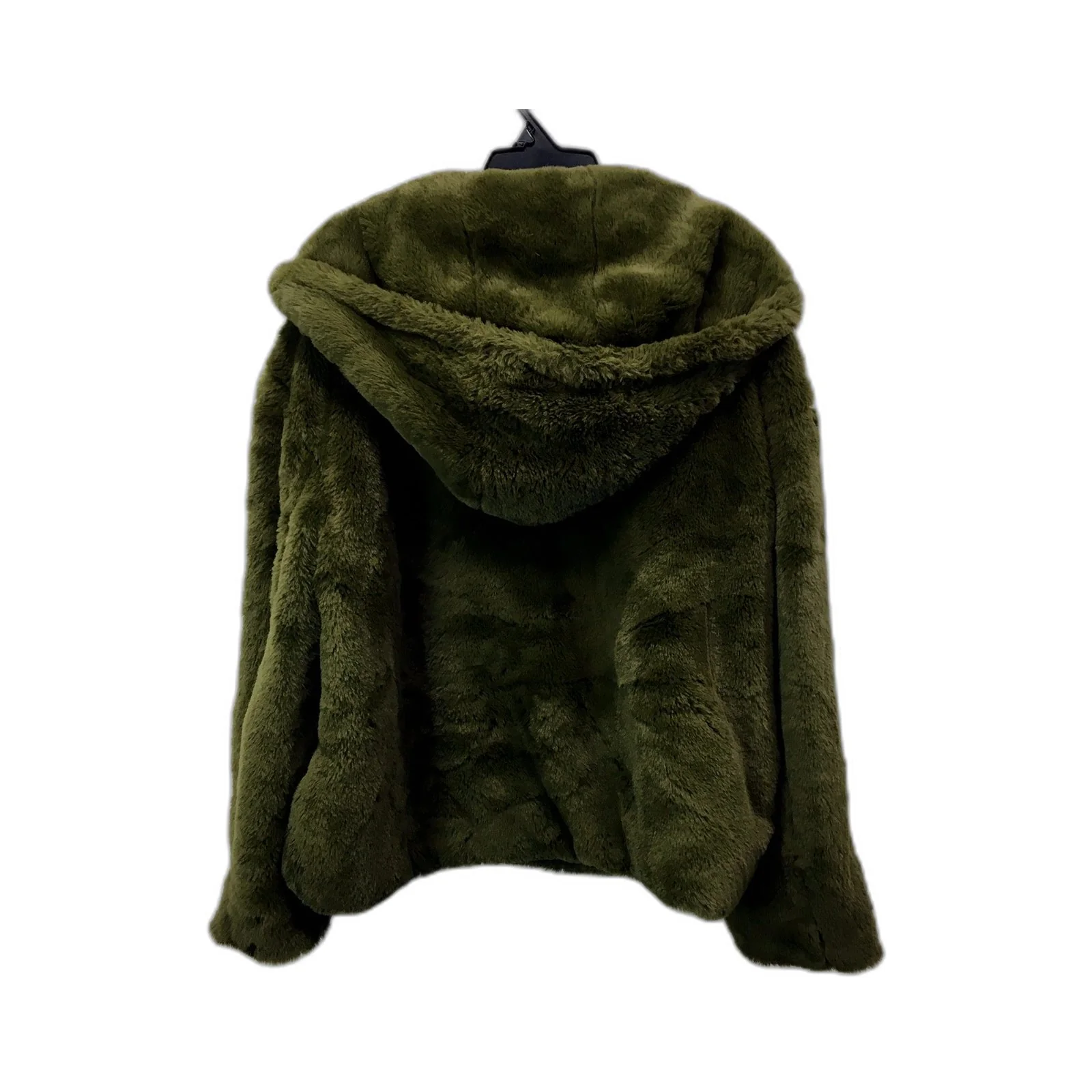 Zara Womens Faux Fur Jacket Faux Fur Hooded Jacket in Olive Green, Small Size - Image 2
