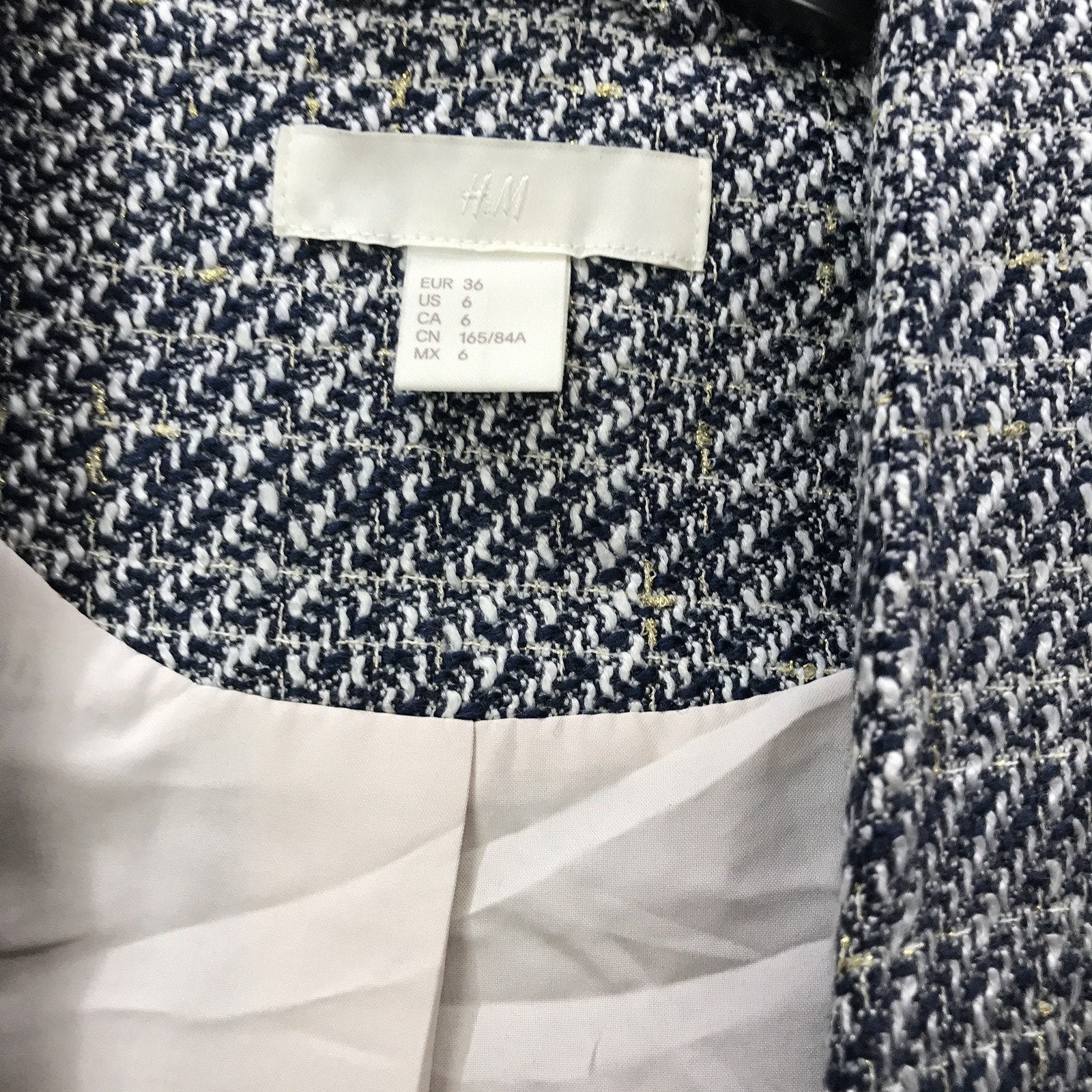 H&M Houndstooth Tweed Jacket Black and White Stylish Ladies Size 6 - Image 2