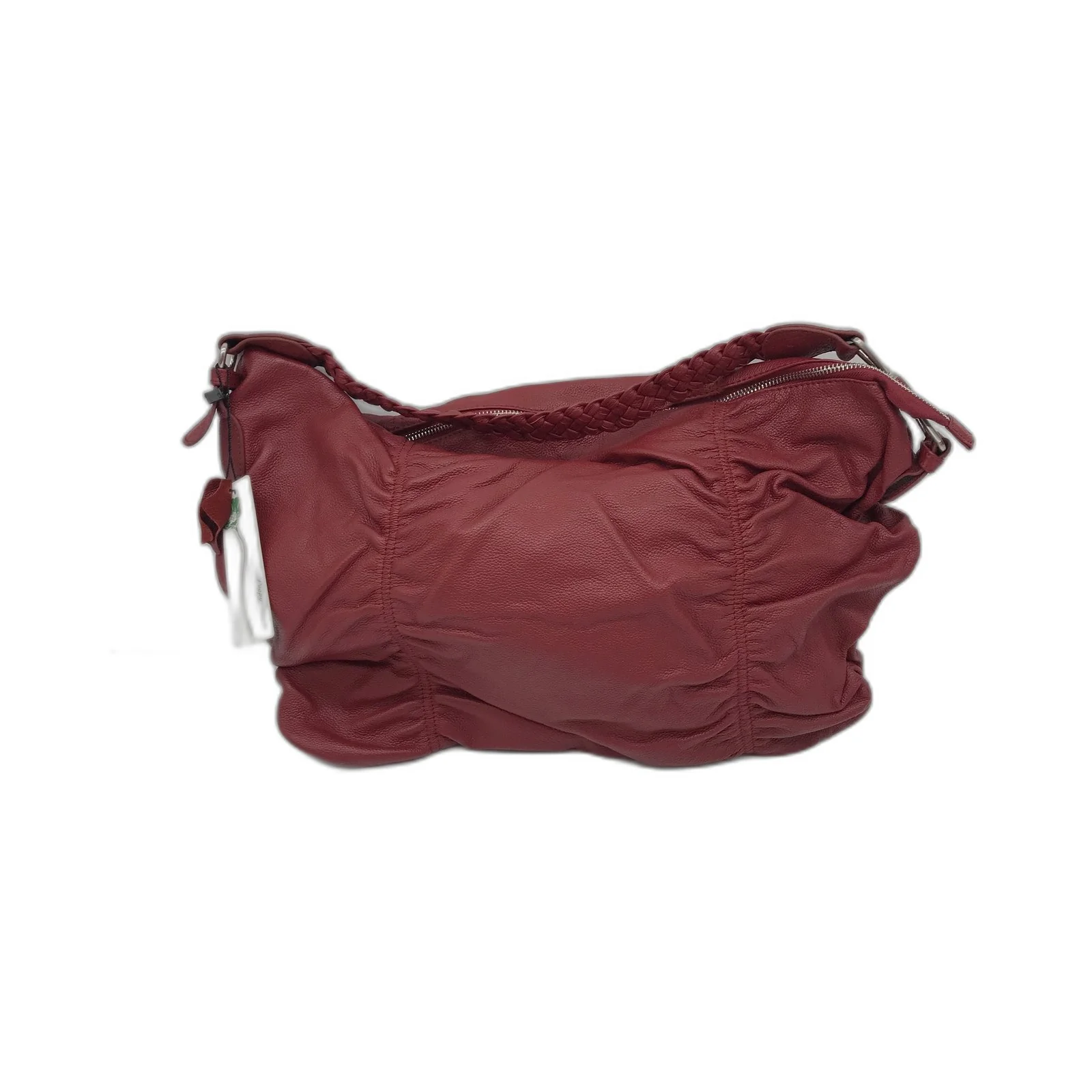 Poppy Green Leather Hobo Bag Red Stylish Ruched Handbag for Women NEW
