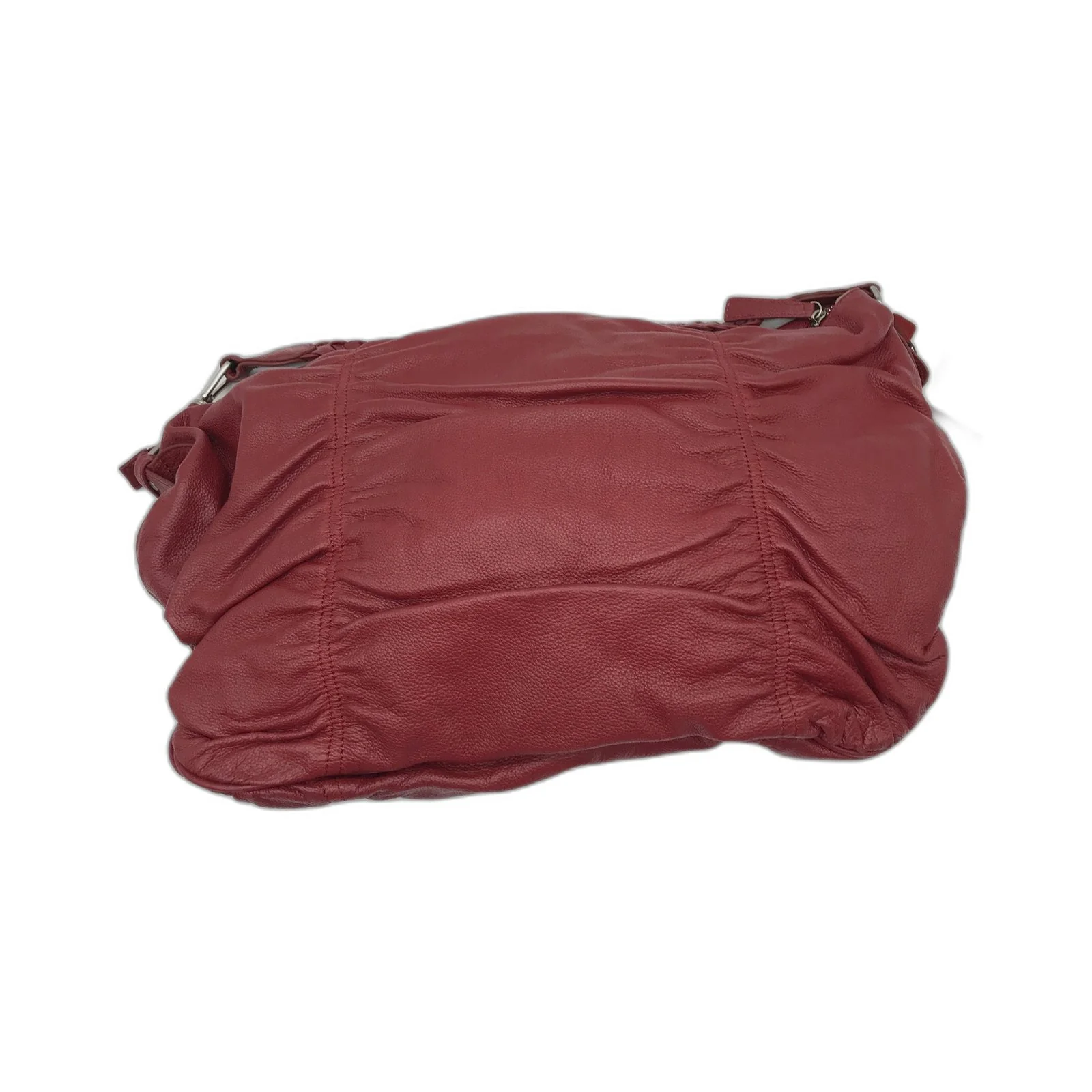 Poppy Green Leather Hobo Bag Red Stylish Ruched Handbag for Women NEW - Image 2