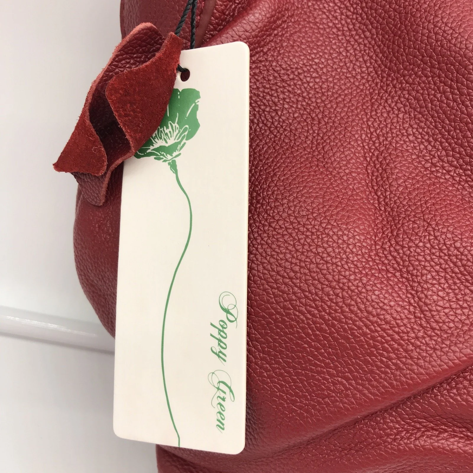 Poppy Green Leather Hobo Bag Red Stylish Ruched Handbag for Women NEW - Image 3