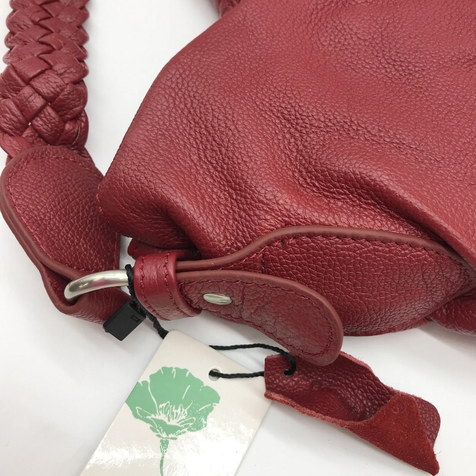 Poppy Green Leather Hobo Bag Red Stylish Ruched Handbag for Women NEW - Image 5