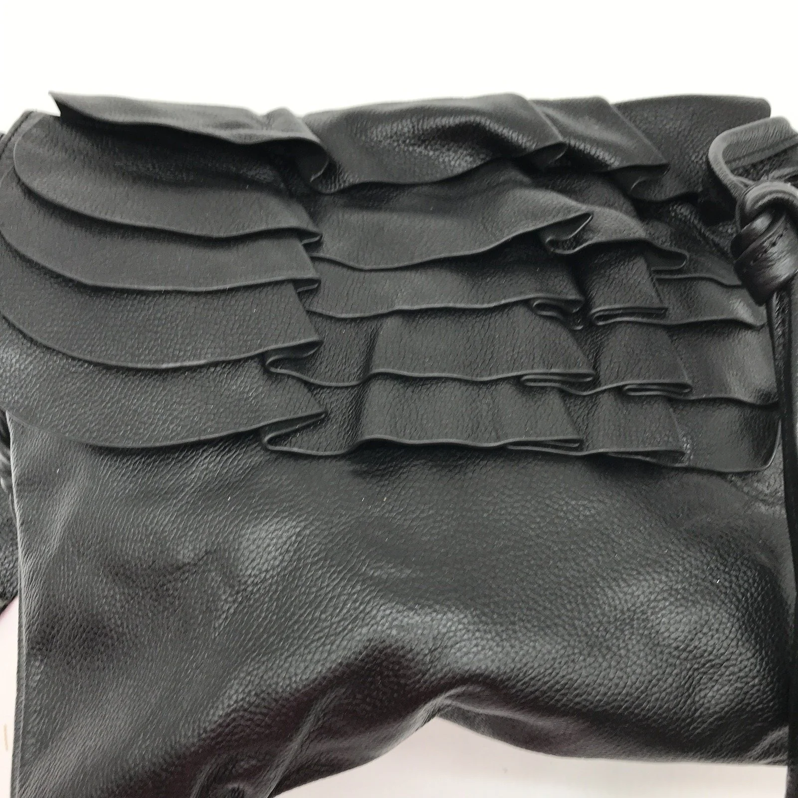 Poppy Green Pleated Leather Crossbody Bag Ruffle Handbag Black NEW - Image 3