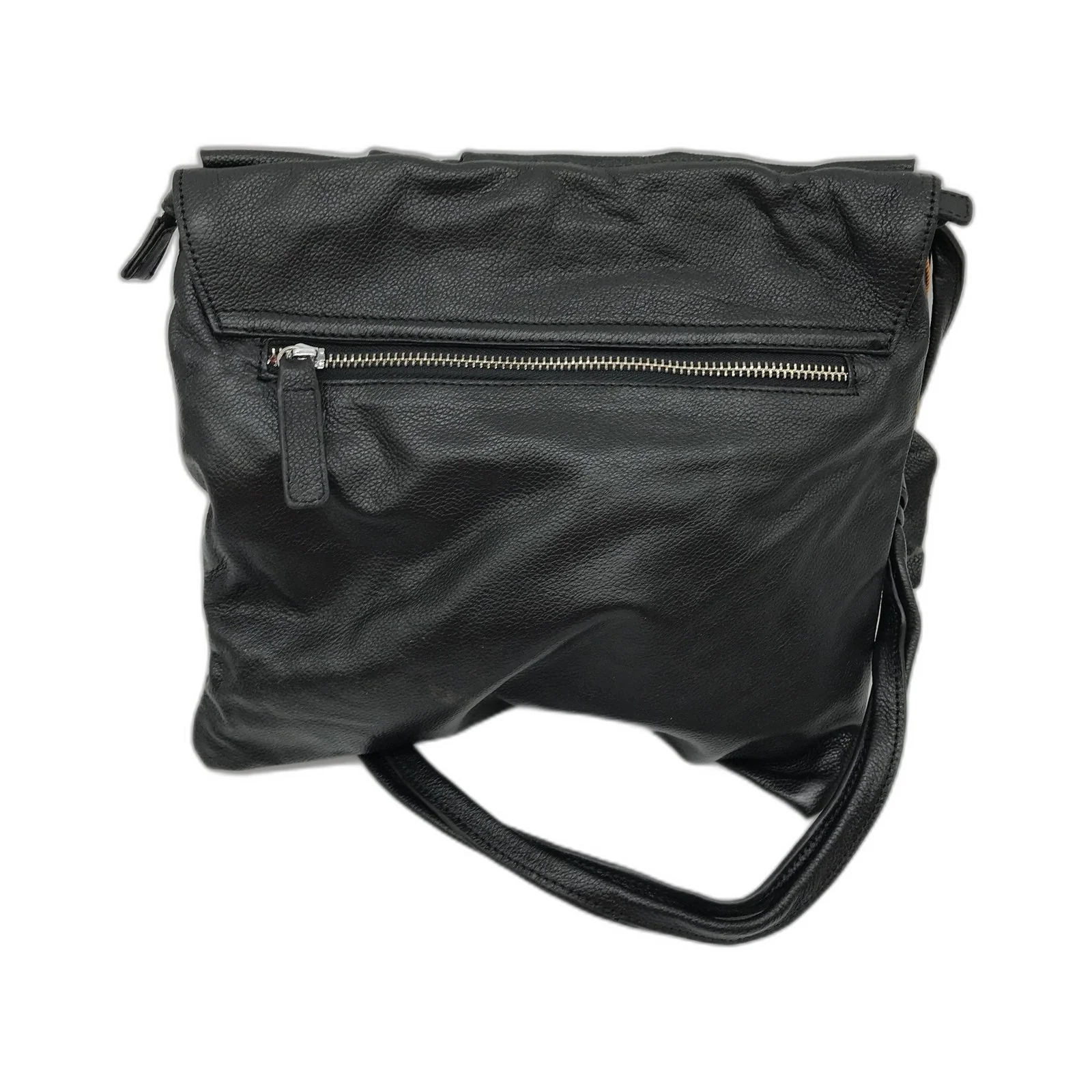 Poppy Green Pleated Leather Crossbody Bag Ruffle Handbag Black NEW - Image 4