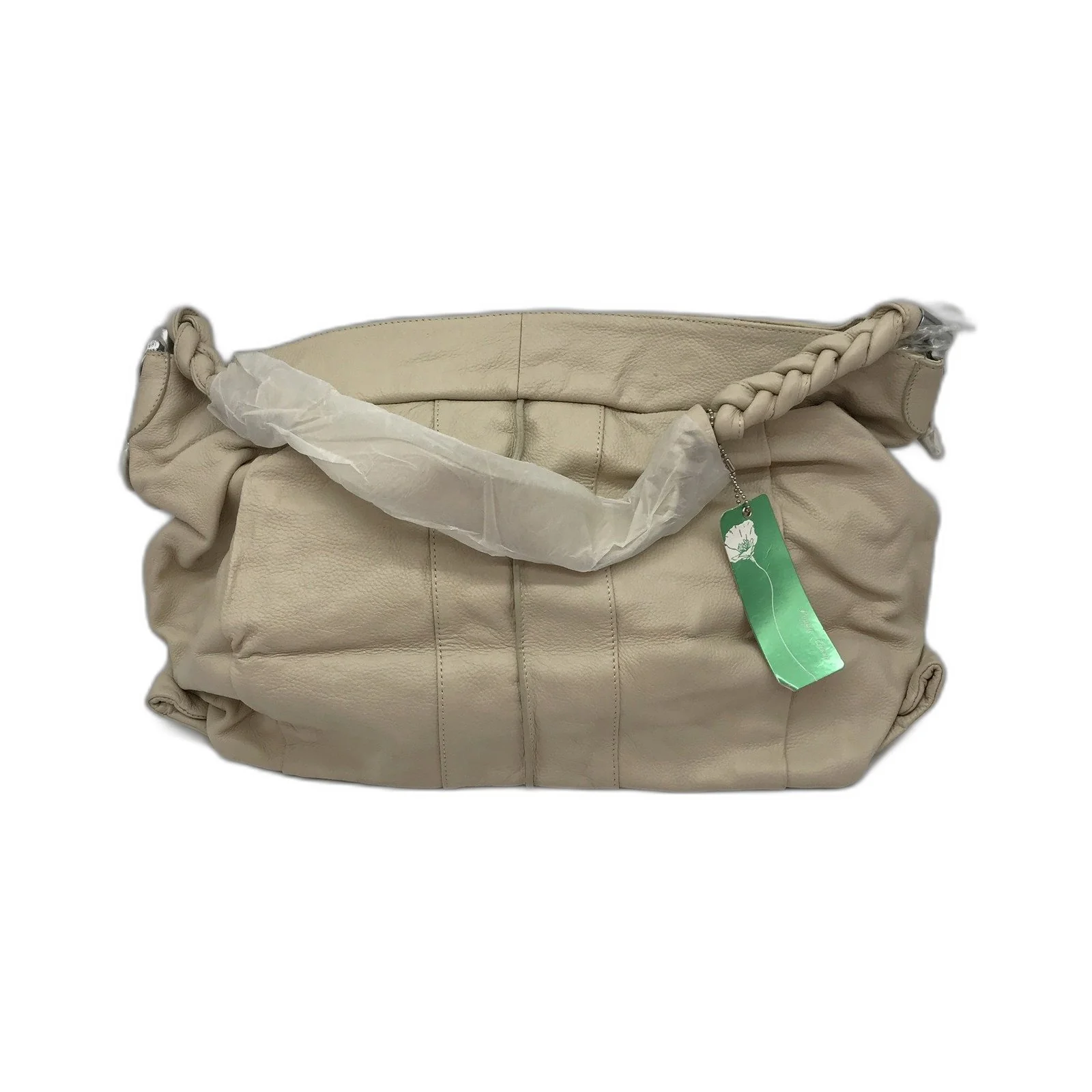 Poppy Green Braided Strap Leather Hobo Bag Beige Unisex Handbag NEW - Image 3